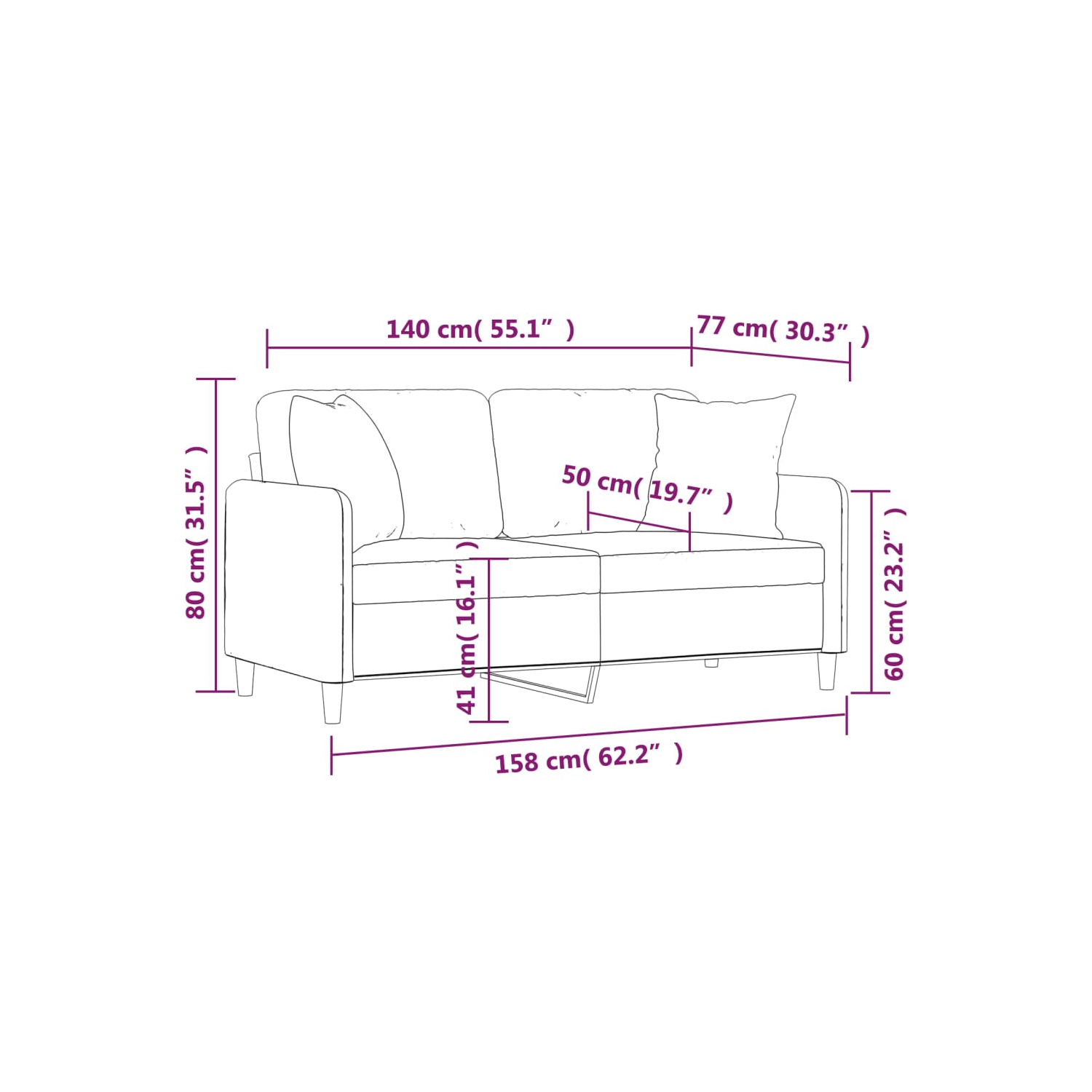 vidaXL 2-Seater Sofa with Throw Pillows Dark Grey 140 cm Fabric