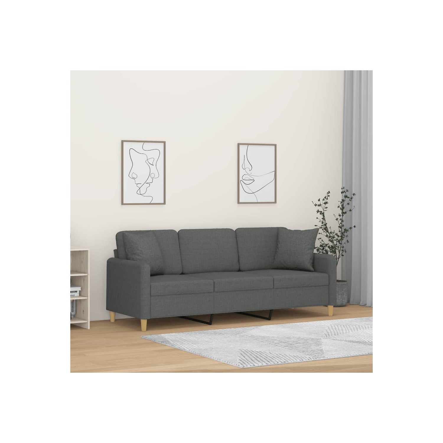 vidaXL 3-Seater Sofa with Throw Pillows Dark Grey 180 cm Fabric