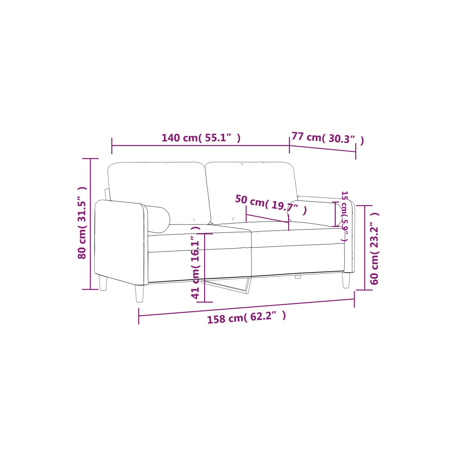 vidaXL 2-Seater Sofa with Throw Pillows Light Grey 140 cm Velvet