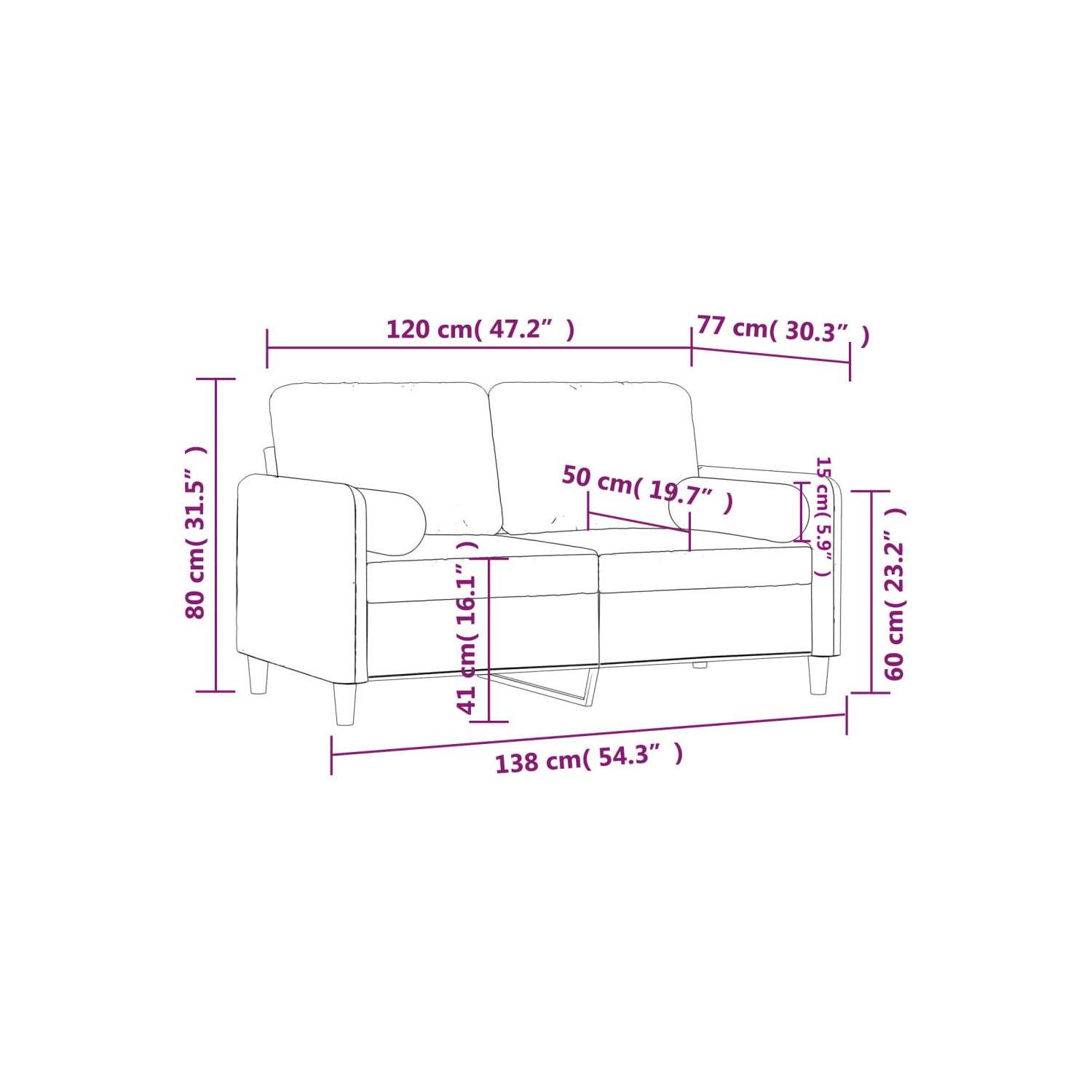vidaXL 2-Seater Sofa with Throw Pillows Dark Grey 120 cm Velvet