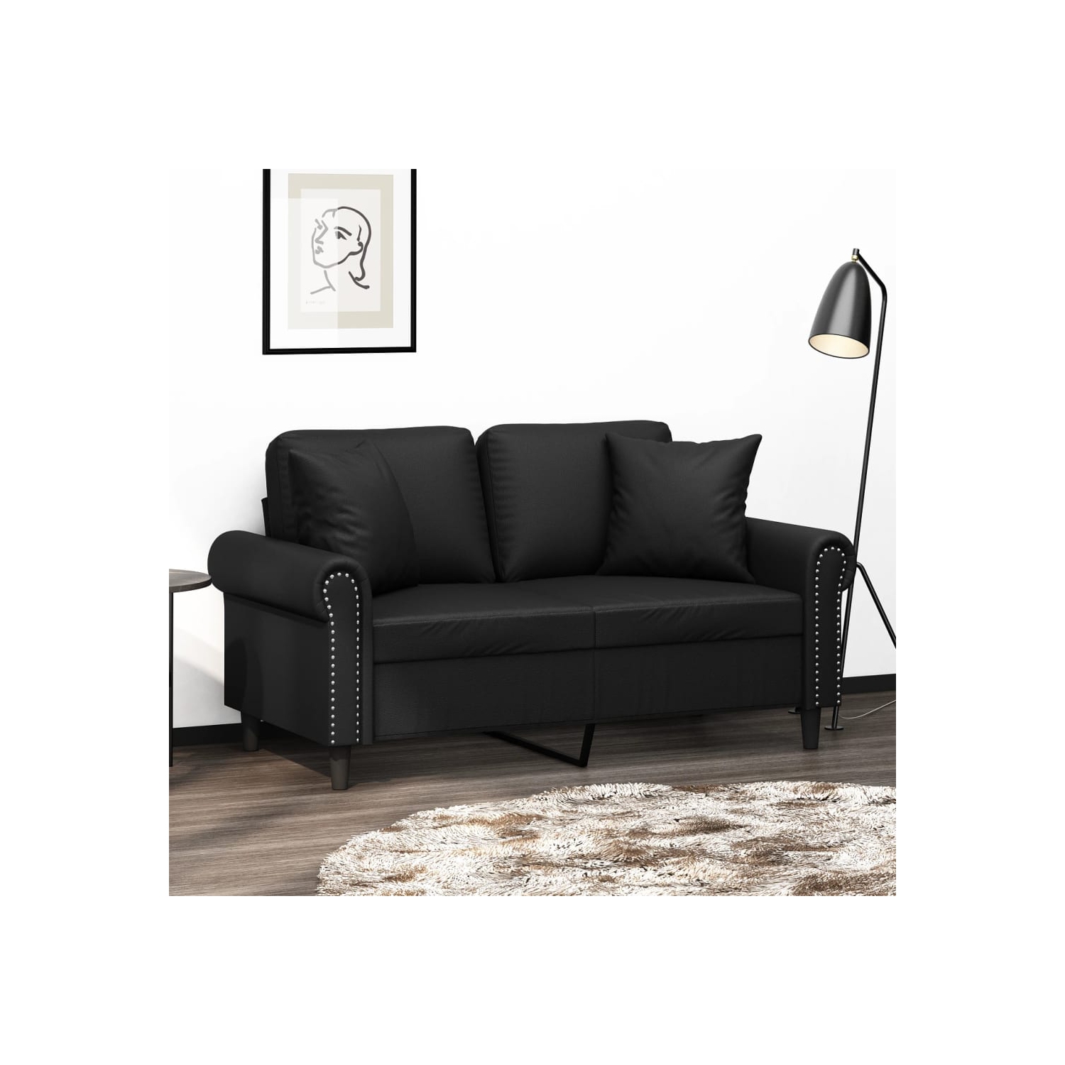 vidaXL 2-Seater Sofa with Throw Pillows Black 120 cm Faux Leather