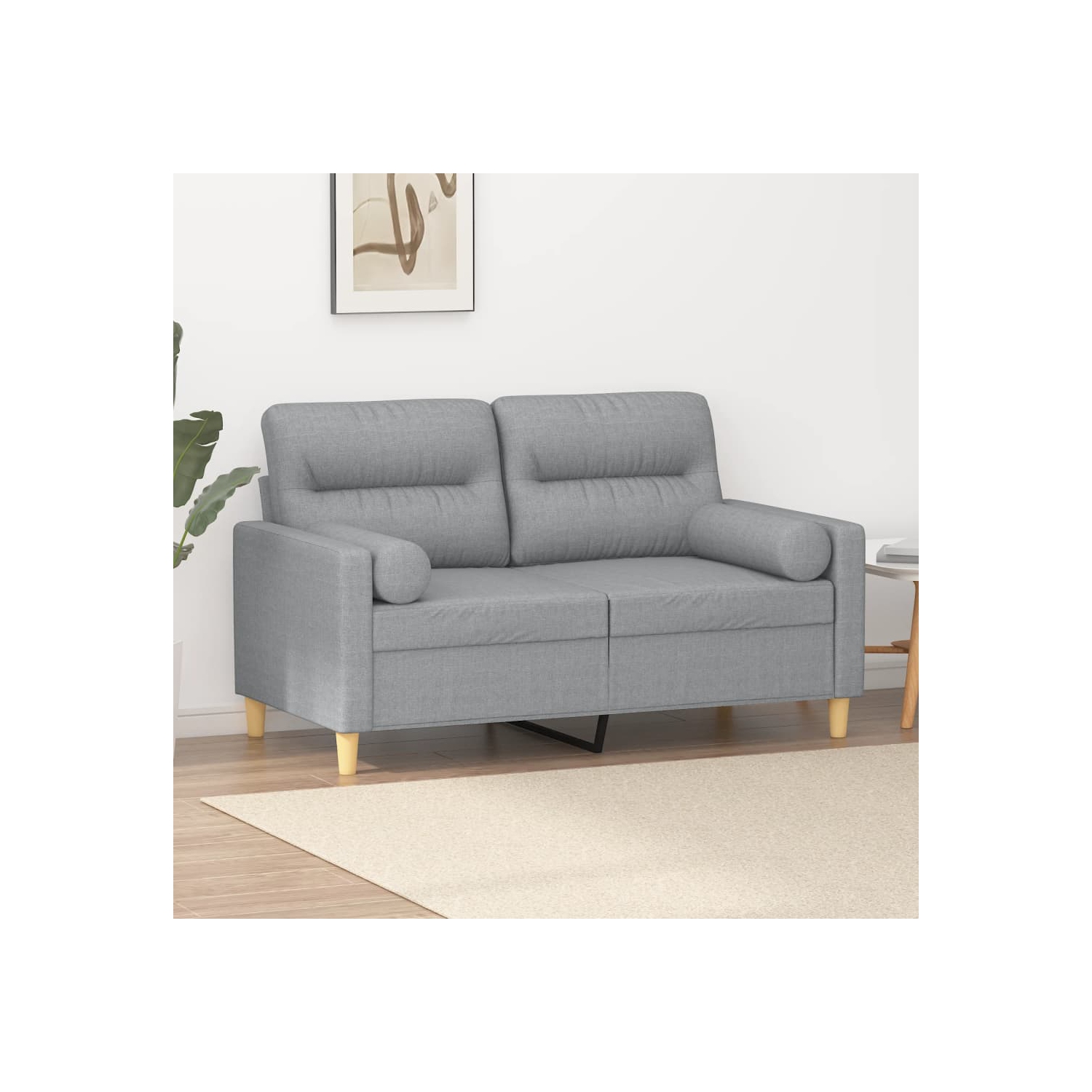 vidaXL 2-Seater Sofa with Throw Pillows Light Grey 120 cm Fabric