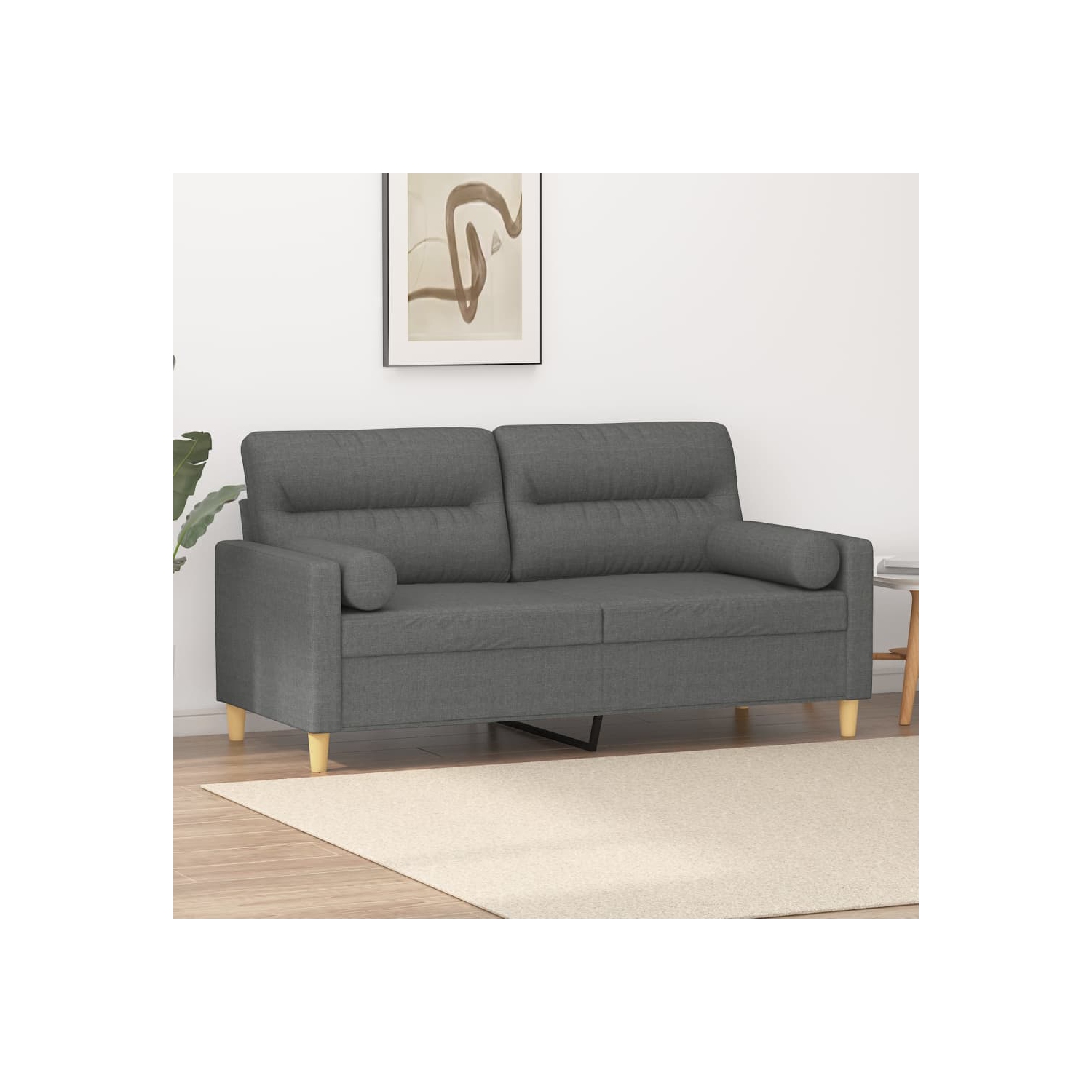 vidaXL 2-Seater Sofa with Throw Pillows Dark Grey 140 cm Fabric
