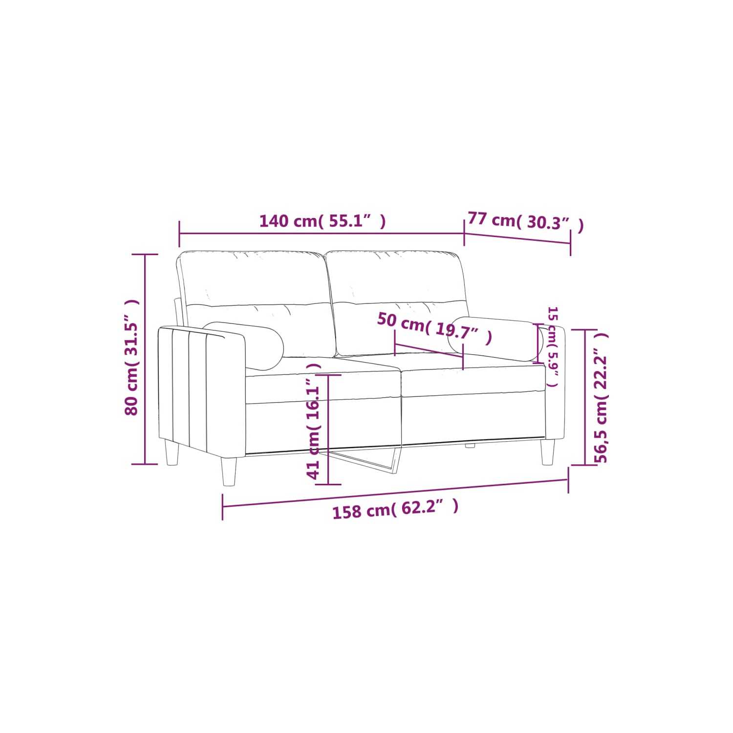vidaXL 2-Seater Sofa with Throw Pillows Dark Grey 140 cm Fabric