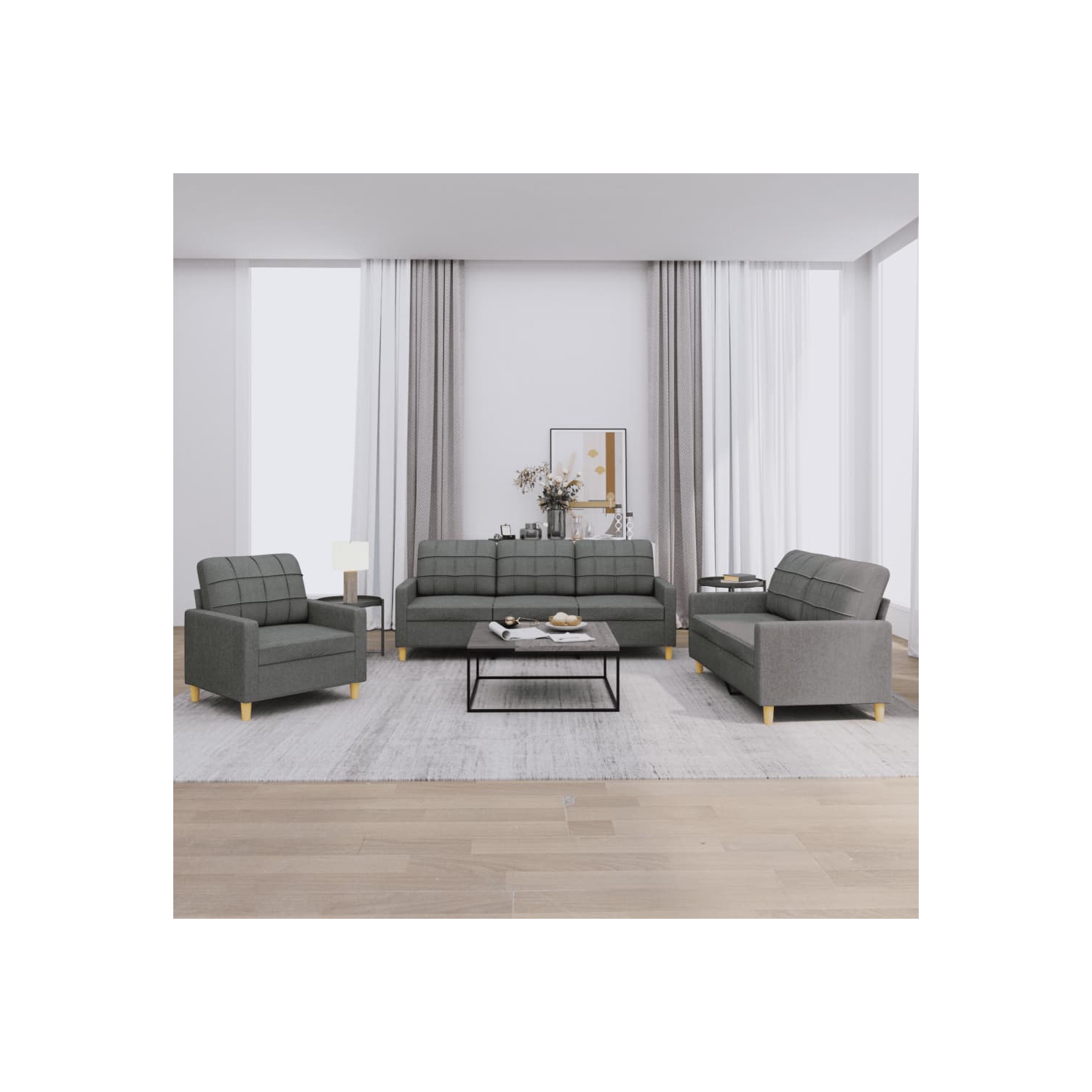 vidaXL 3 Piece Sofa Set with Cushions Dark Grey Fabric
