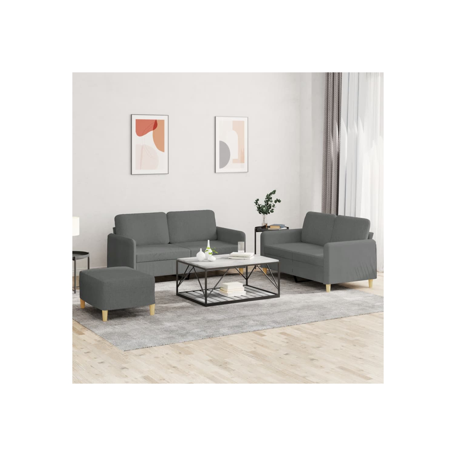 vidaXL 3 Piece Sofa Set with Cushions Dark Grey Fabric