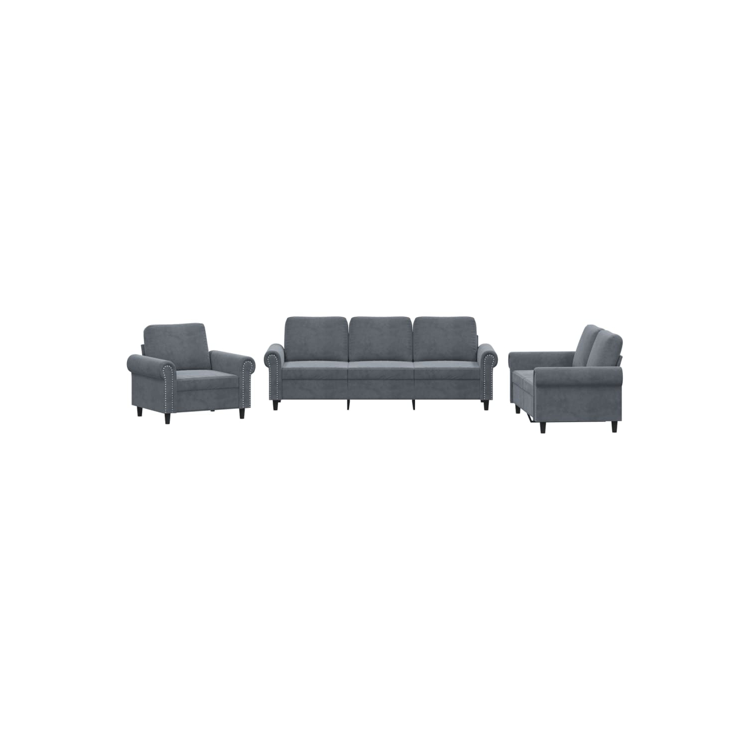 vidaXL 3 Piece Sofa Set with Cushions Dark Grey Velvet
