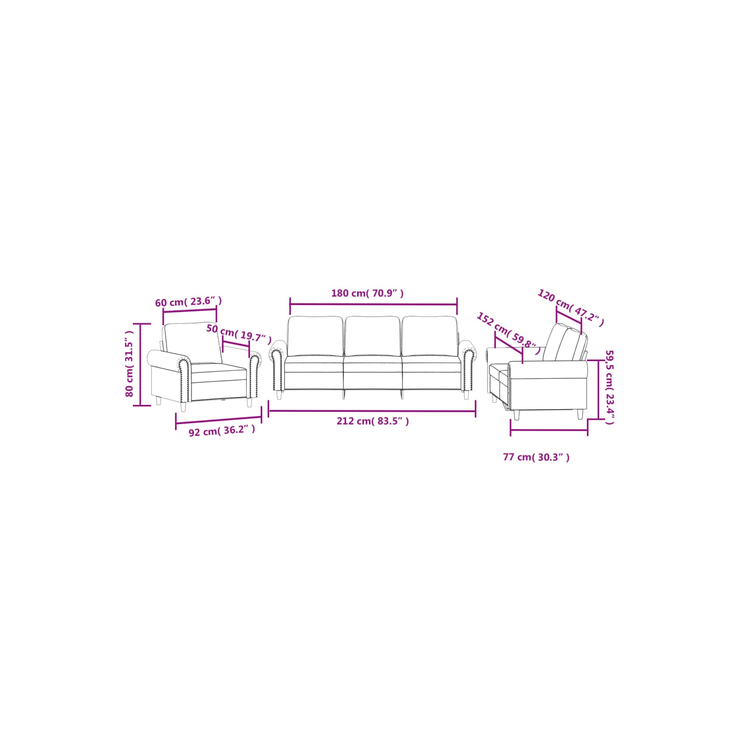 vidaXL 3 Piece Sofa Set with Cushions Dark Grey Velvet