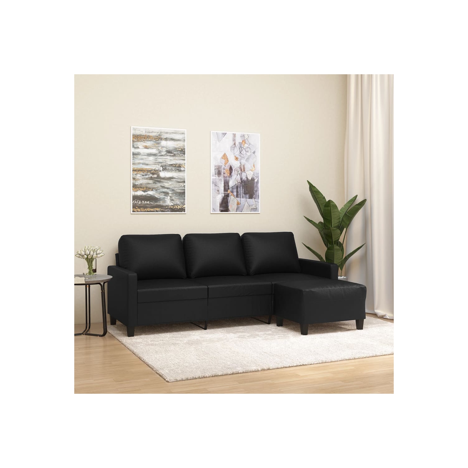 Sofa à 3 sièges avec repose-pieds en similicuir noir 180 cm de vidaXL