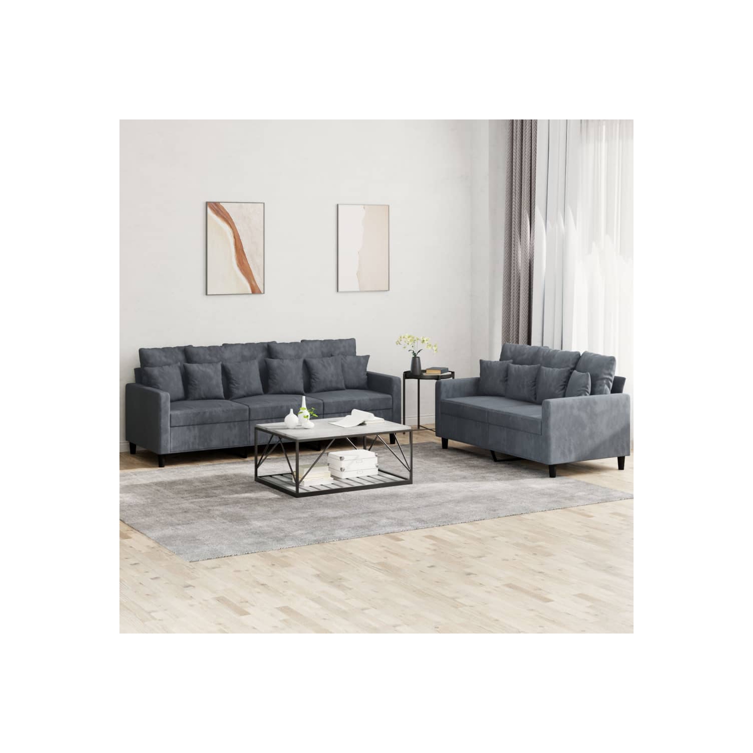 vidaXL 2 Piece Sofa Set with Cushions Dark Grey Velvet