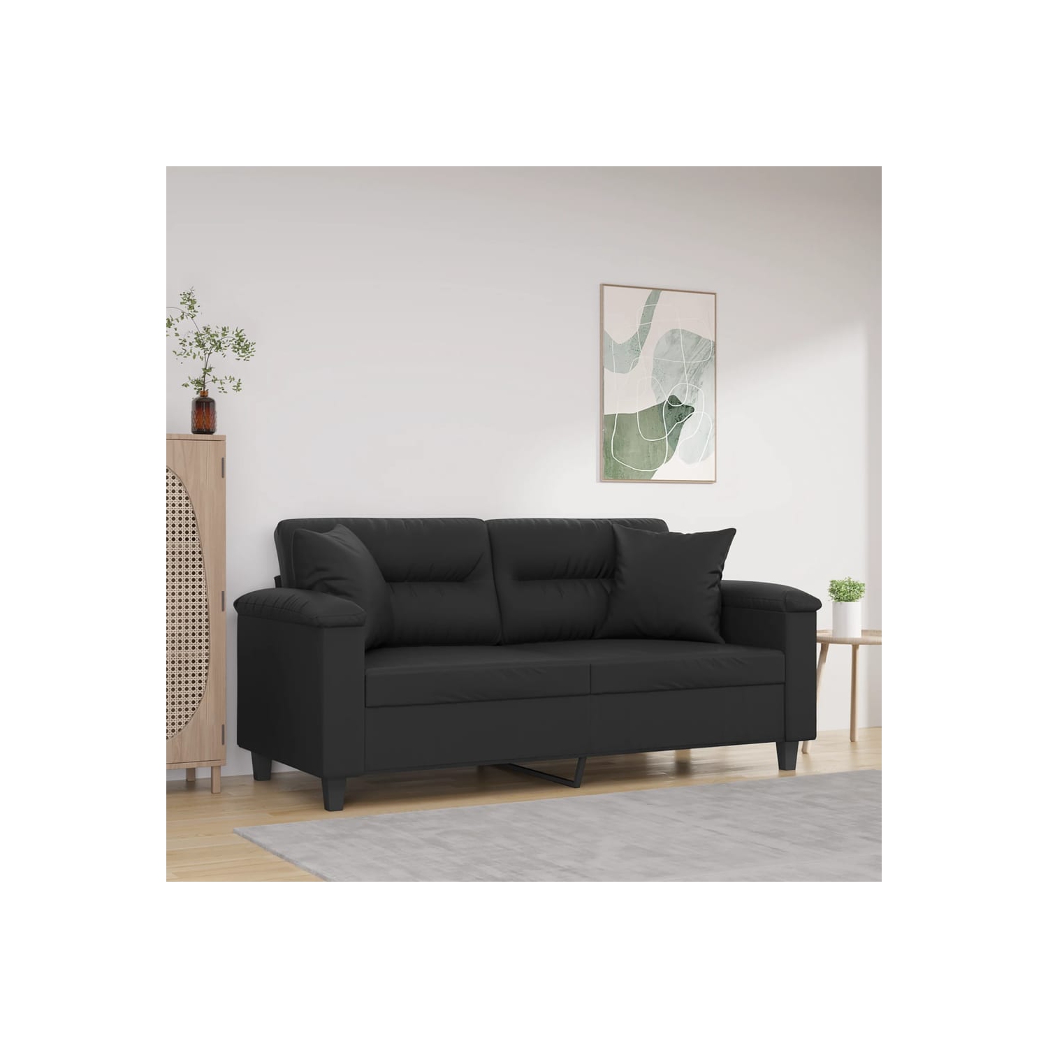 vidaXL 2-Seater Sofa with Throw Pillows Black 140 cm Faux Leather
