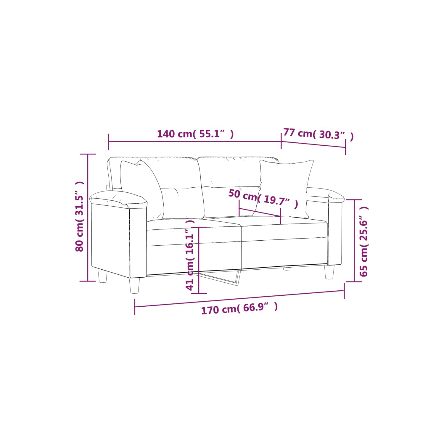 vidaXL 2-Seater Sofa with Throw Pillows Black 140 cm Faux Leather