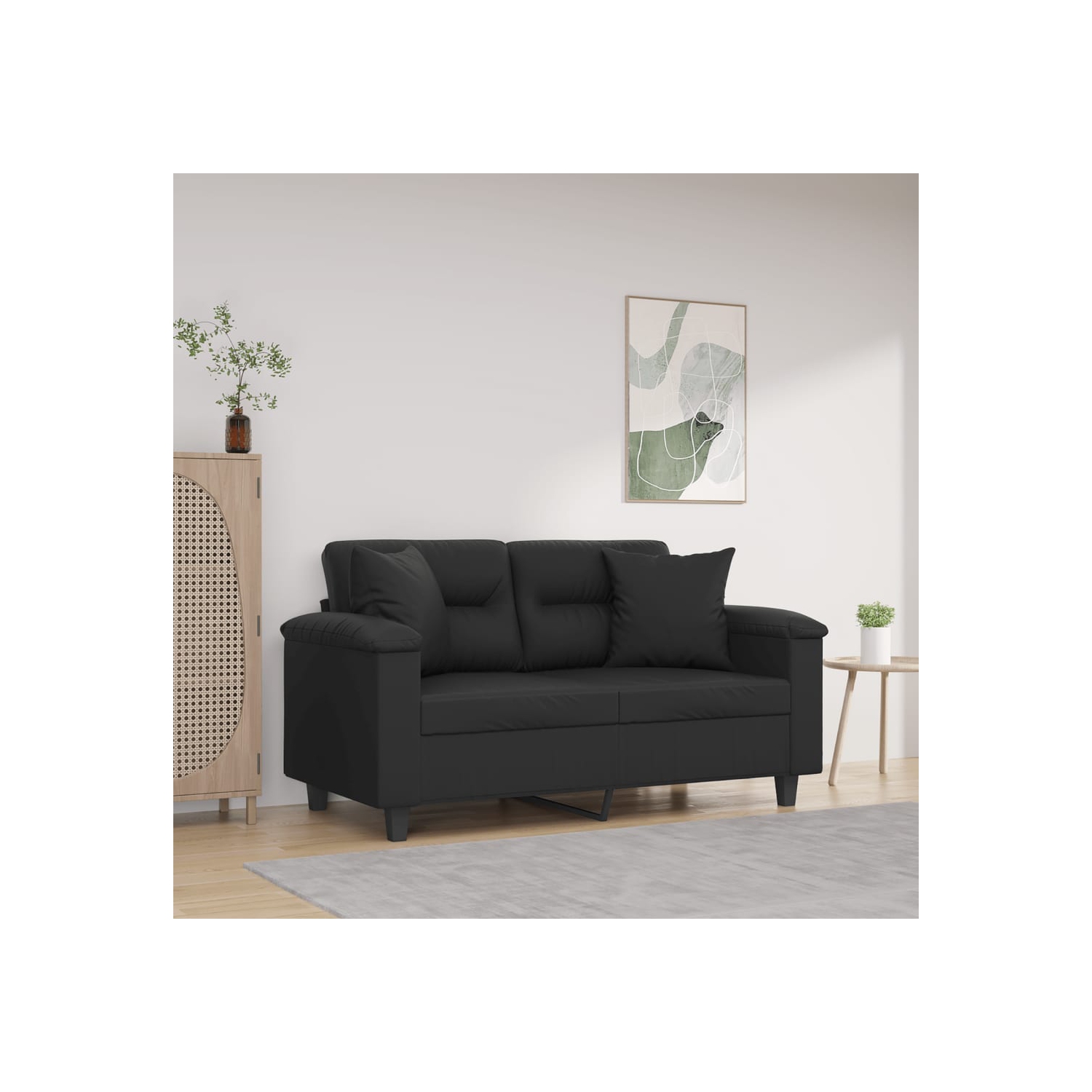 Sofa à 2 sièges avec coussins décoratifs 120&nbsp;cm en similicuir noir vidaXL