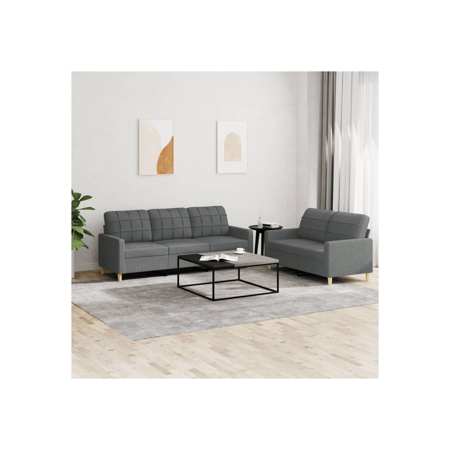 vidaXL 2 Piece Sofa Set with Cushions Dark Grey Fabric