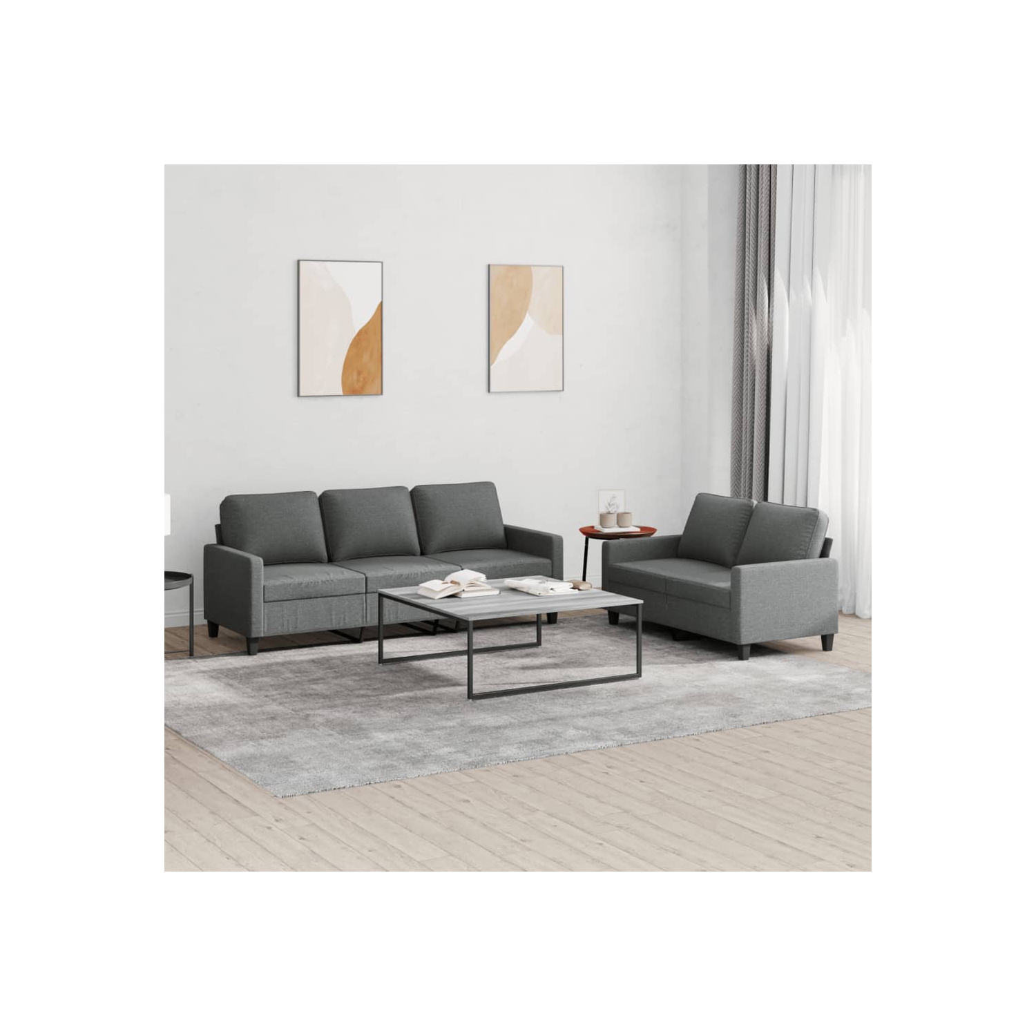 vidaXL 2 Piece Sofa Set with Cushions Dark Grey Fabric