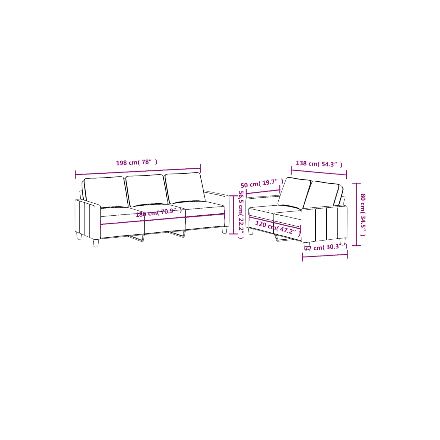 vidaXL 2 Piece Sofa Set with Cushions Dark Grey Fabric