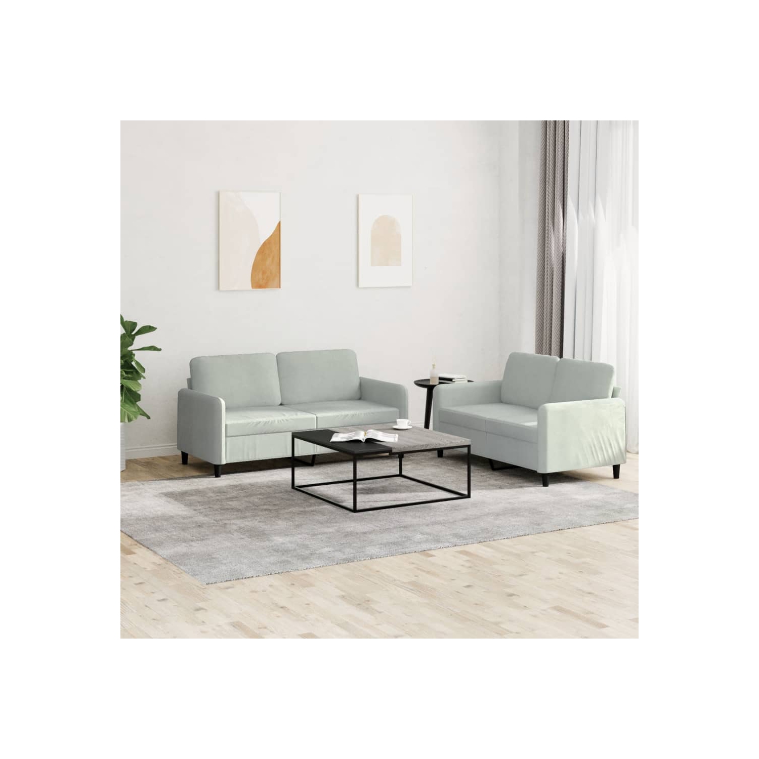 vidaXL 2 Piece Sofa Set Light Grey Velvet