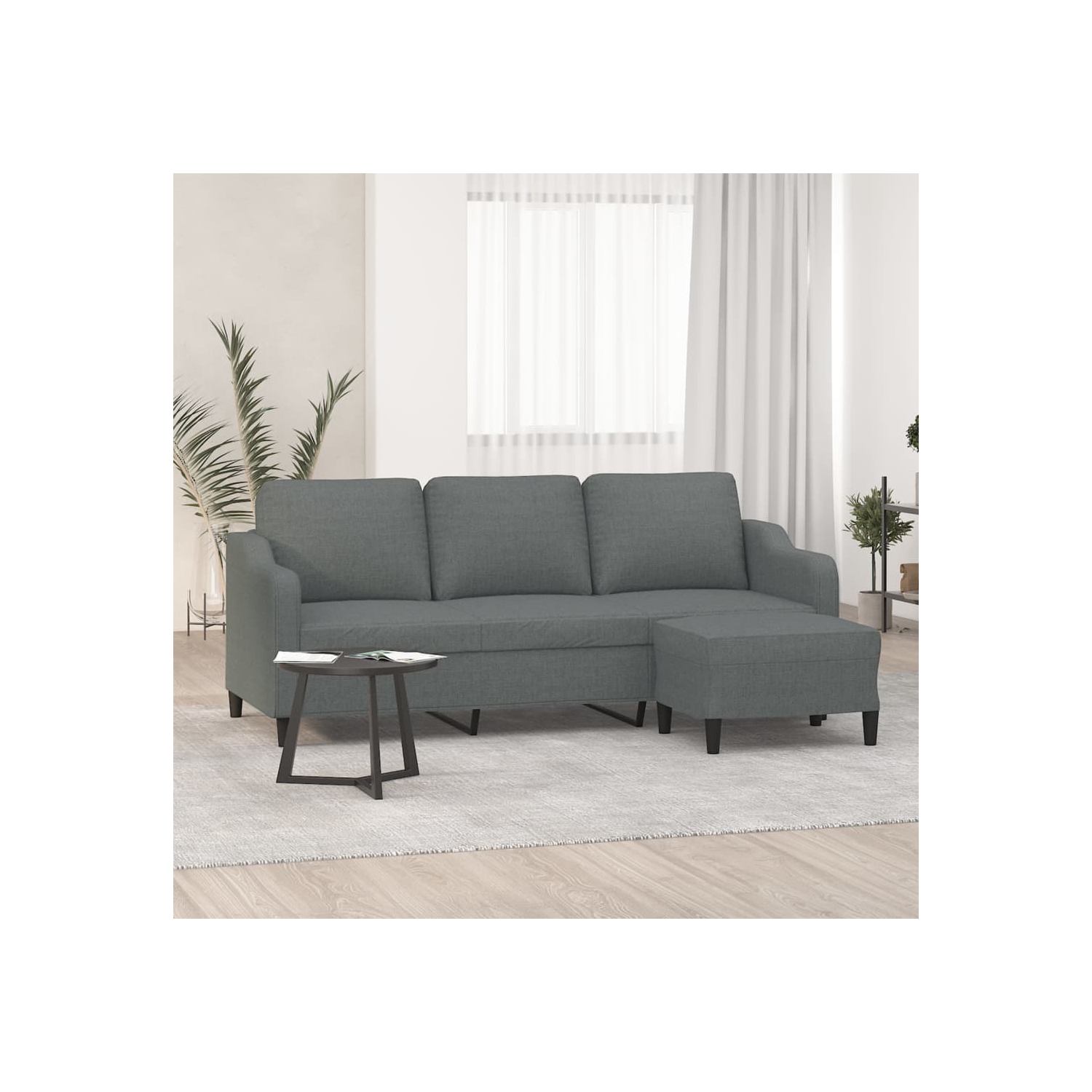 Sofa à 3 sièges avec repose-pieds en tissu 180&nbsp;cm gris foncé vidaXL