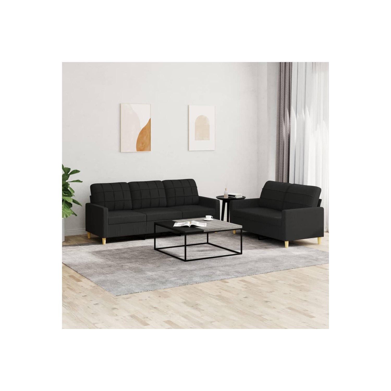 vidaXL 2 Piece Sofa Set with Cushions Black Fabric