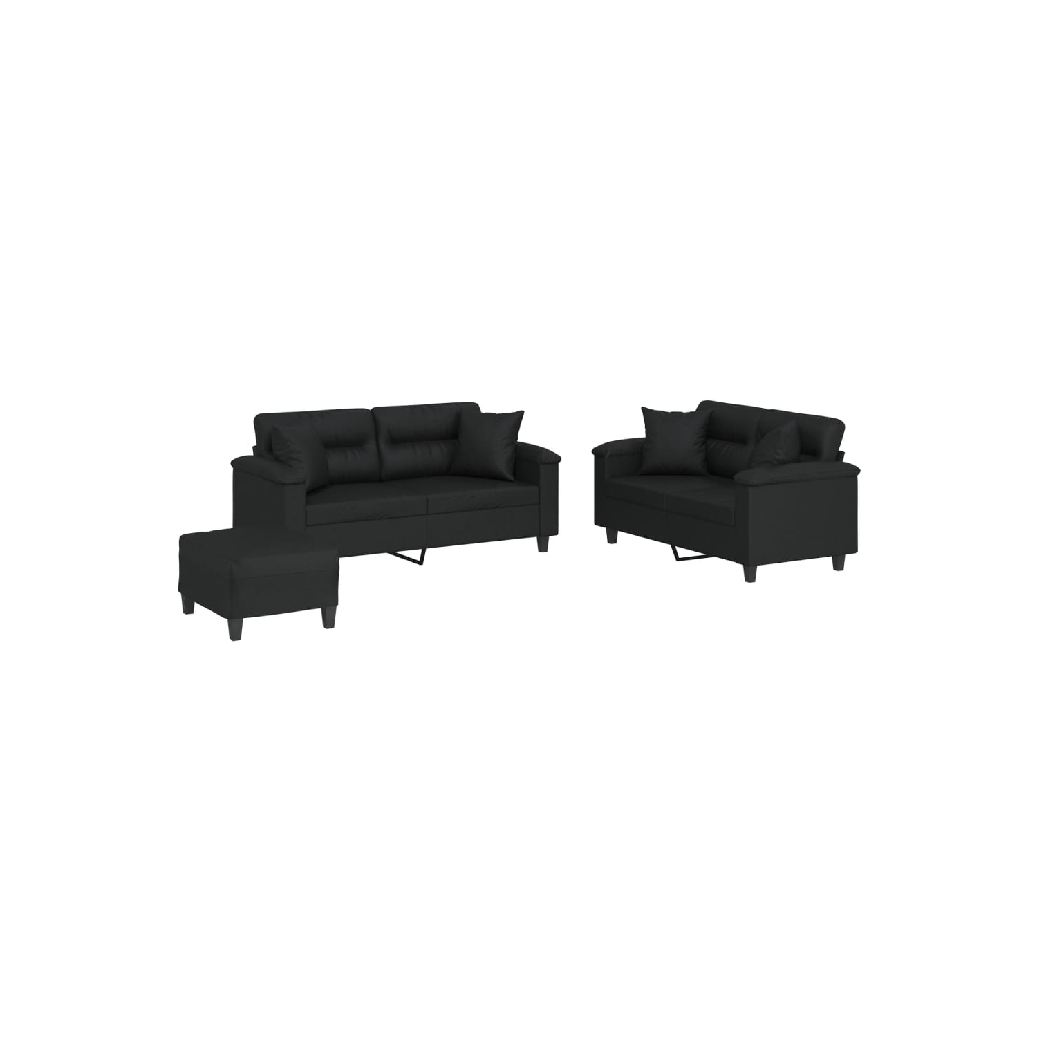 vidaXL 3 Piece Sofa Set with Pillows Black Faux Leather