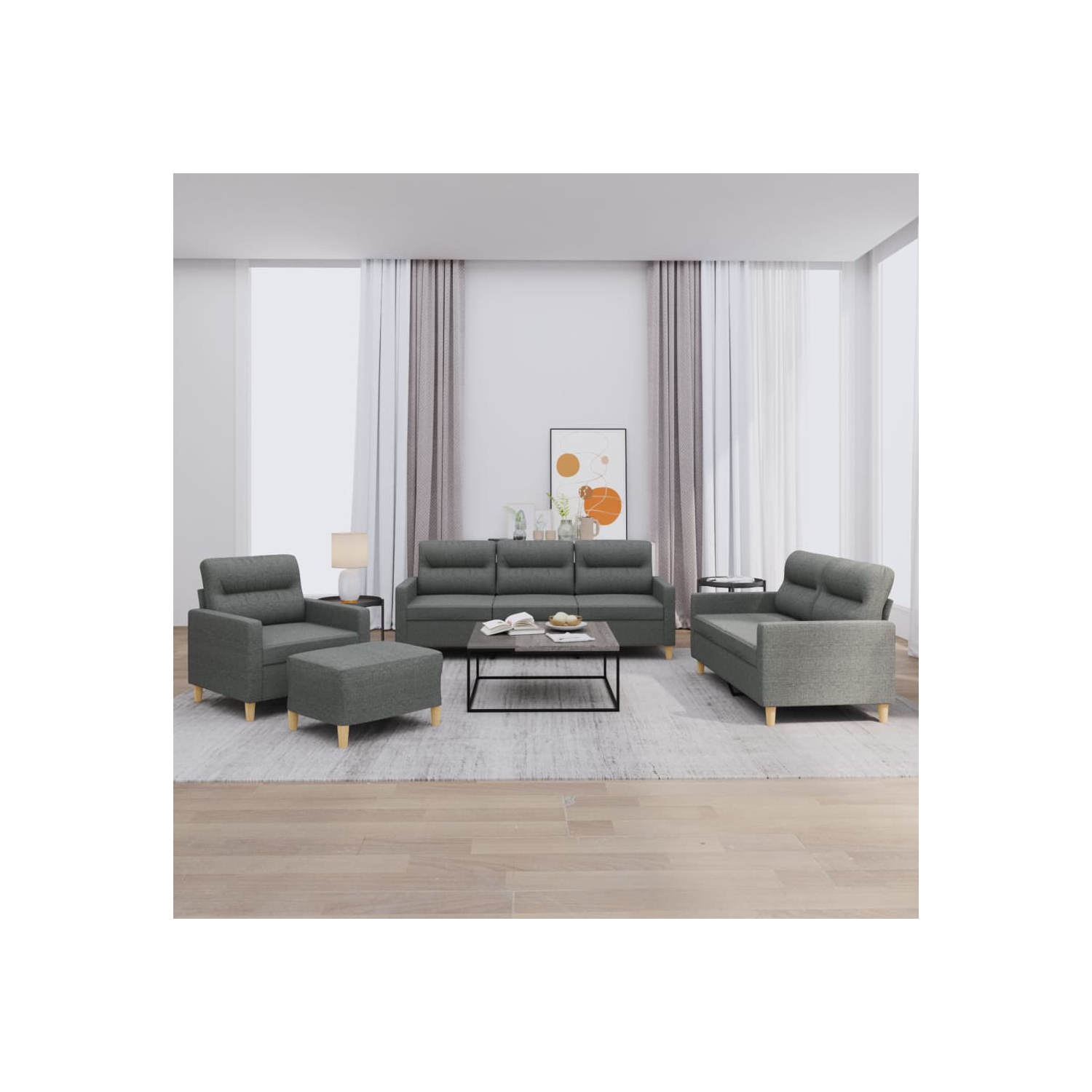 vidaXL 4 Piece Sofa Set with Cushions Dark Grey Fabric