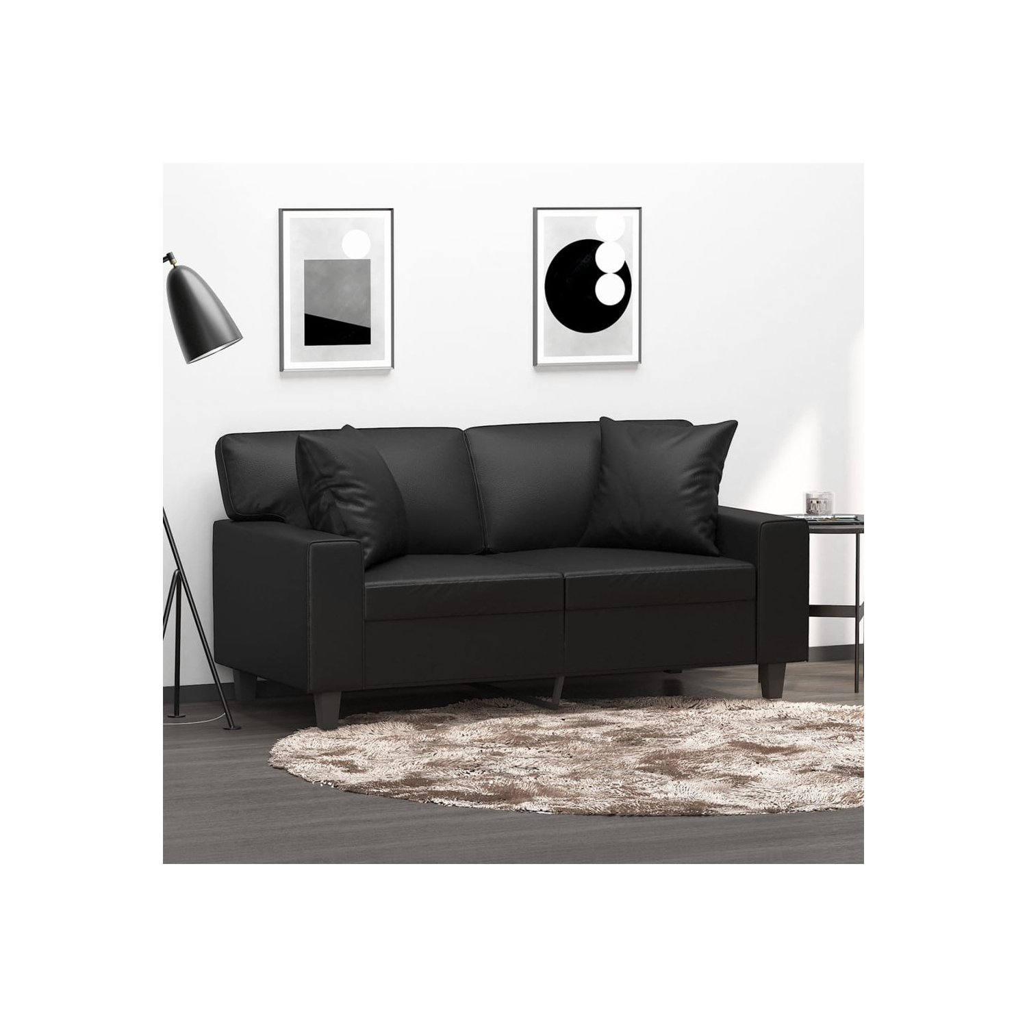 vidaXL 2-Seater Sofa with Throw Pillows Black 120 cm Faux Leather