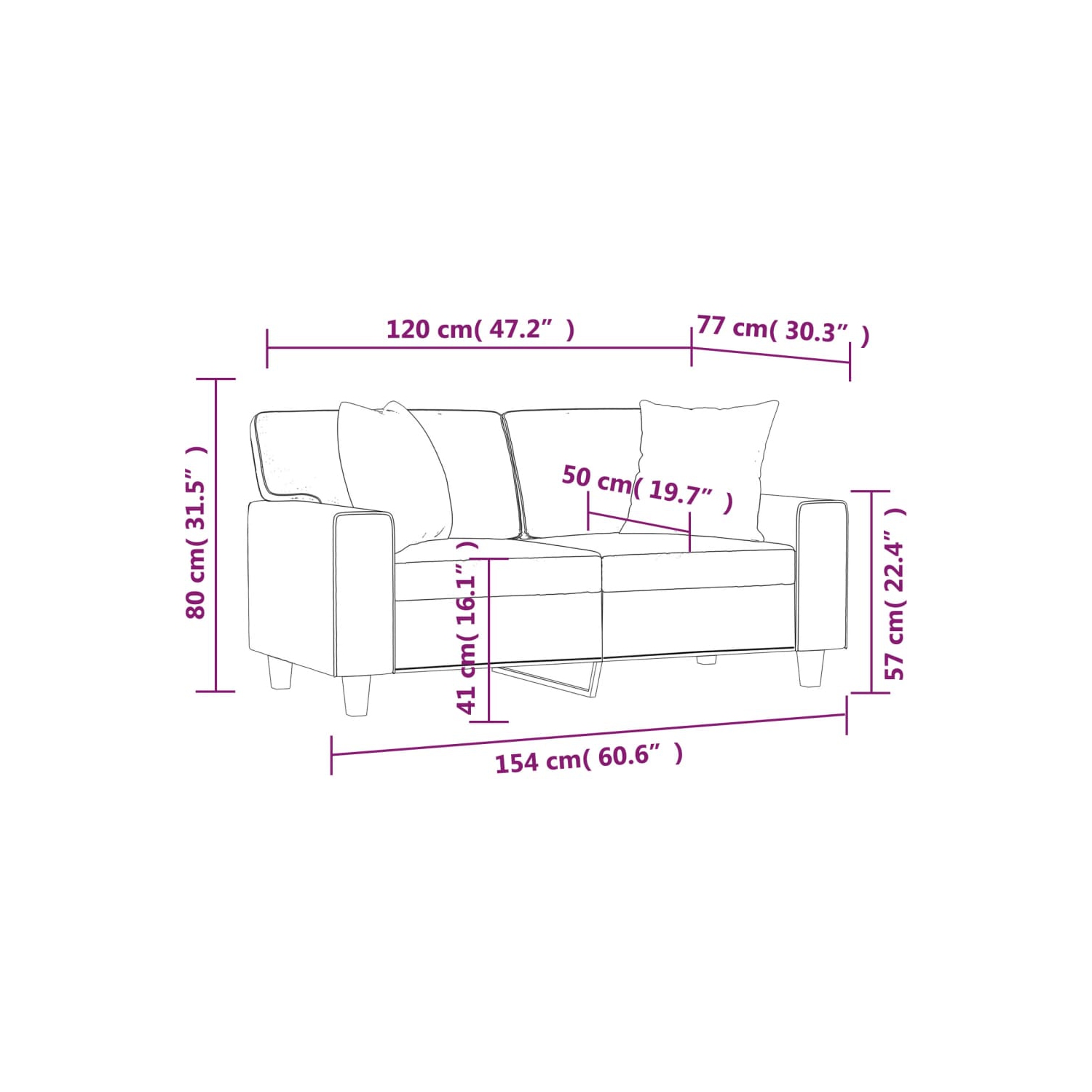 vidaXL 2-Seater Sofa with Throw Pillows Black 120 cm Faux Leather