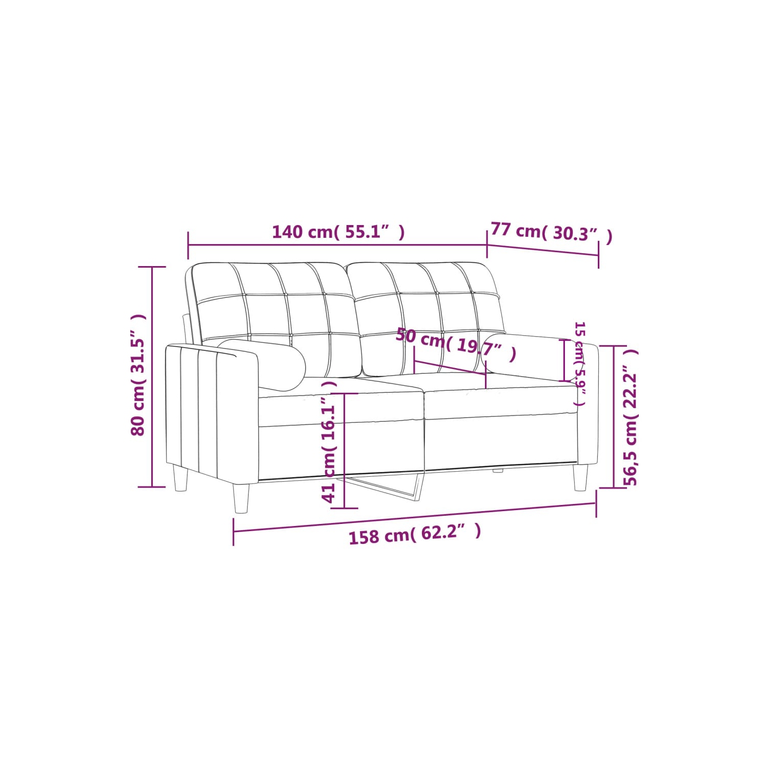 vidaXL 2-Seater Sofa with Throw Pillows Dark Grey 140 cm Fabric