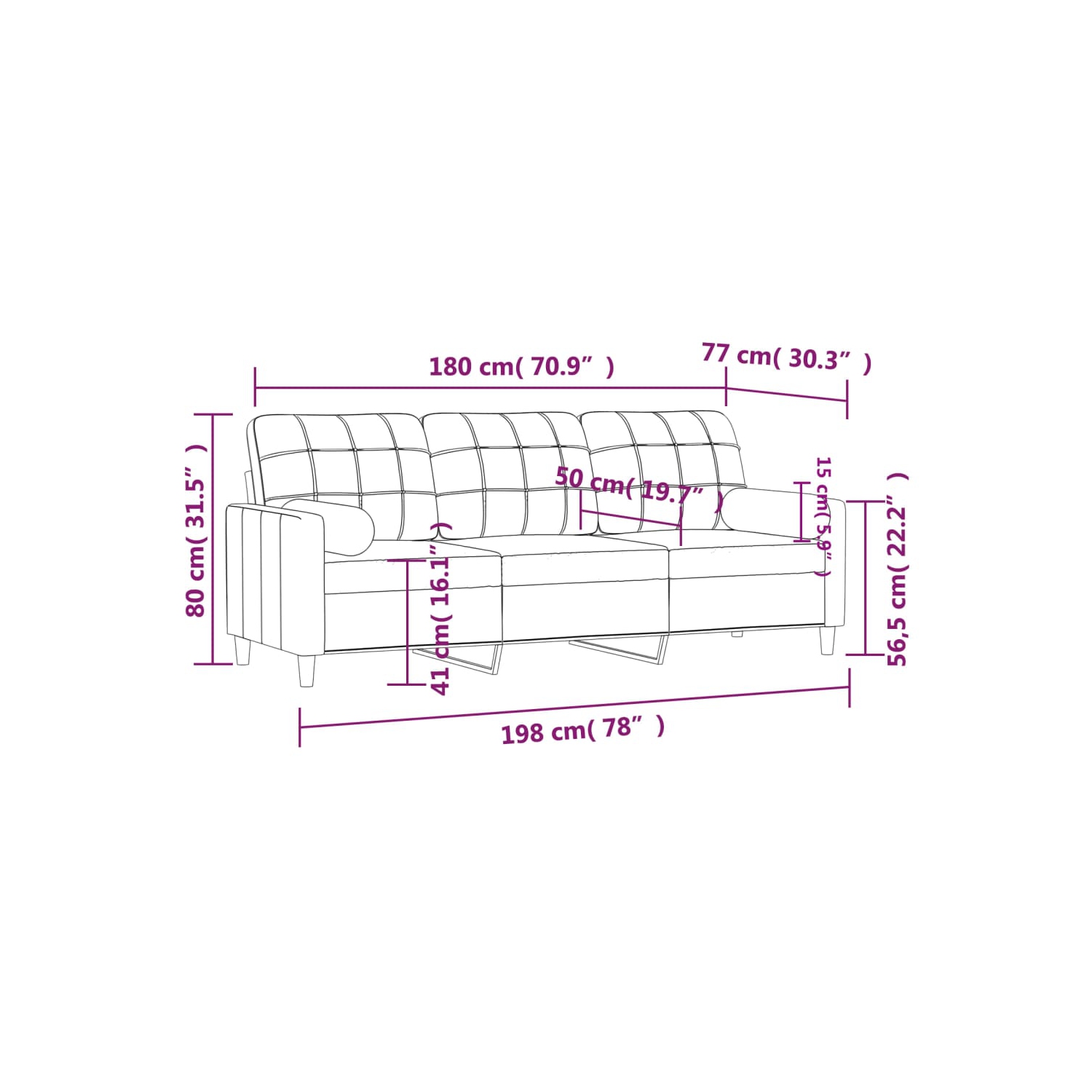 vidaXL 3-Seater Sofa with Throw Pillows Light Grey 180 cm Fabric