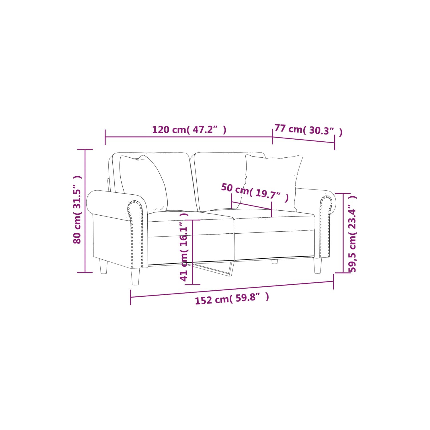 vidaXL 2-Seater Sofa with Throw Pillows Light Grey 120 cm Velvet