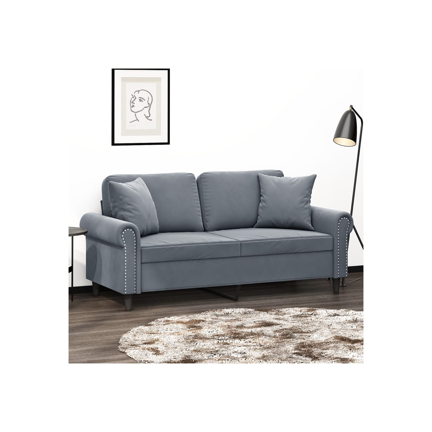 vidaXL 2-Seater Sofa with Throw Pillows Dark Grey 140 cm Velvet