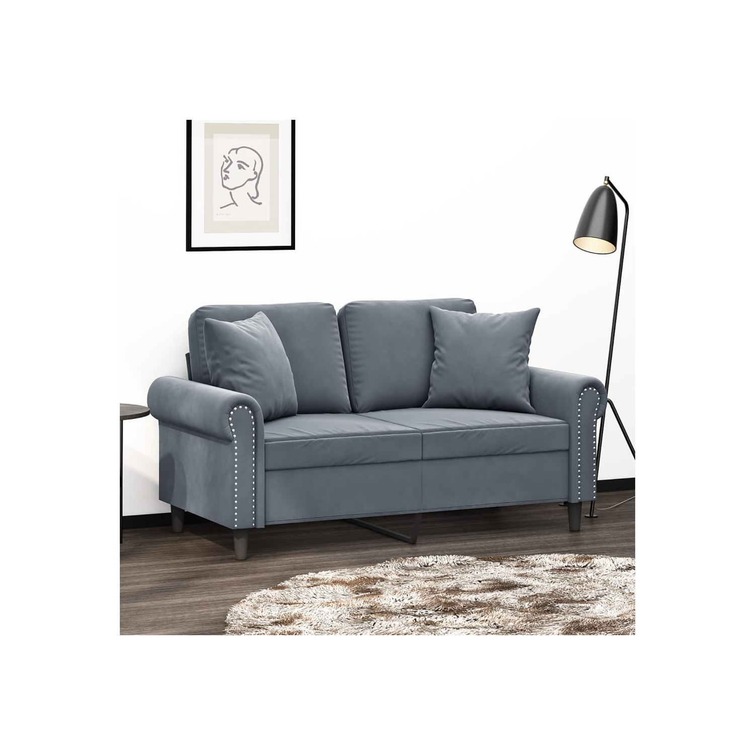 vidaXL 2-Seater Sofa with Throw Pillows Dark Grey 120 cm Velvet