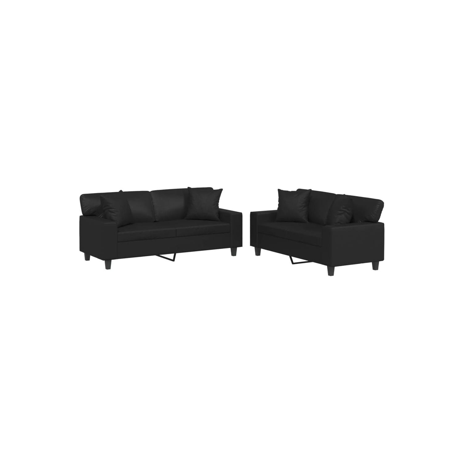 vidaXL 2 Piece Sofa Set with Pillows Black Faux Leather