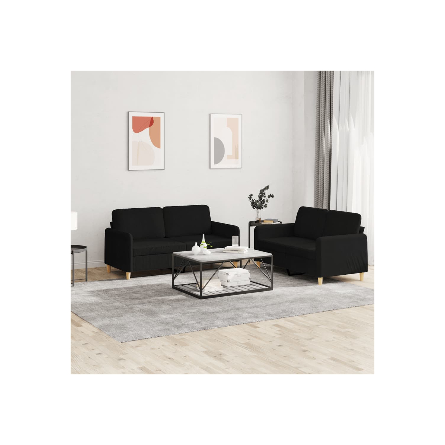 vidaXL 2 Piece Sofa Set with Cushions Black Fabric