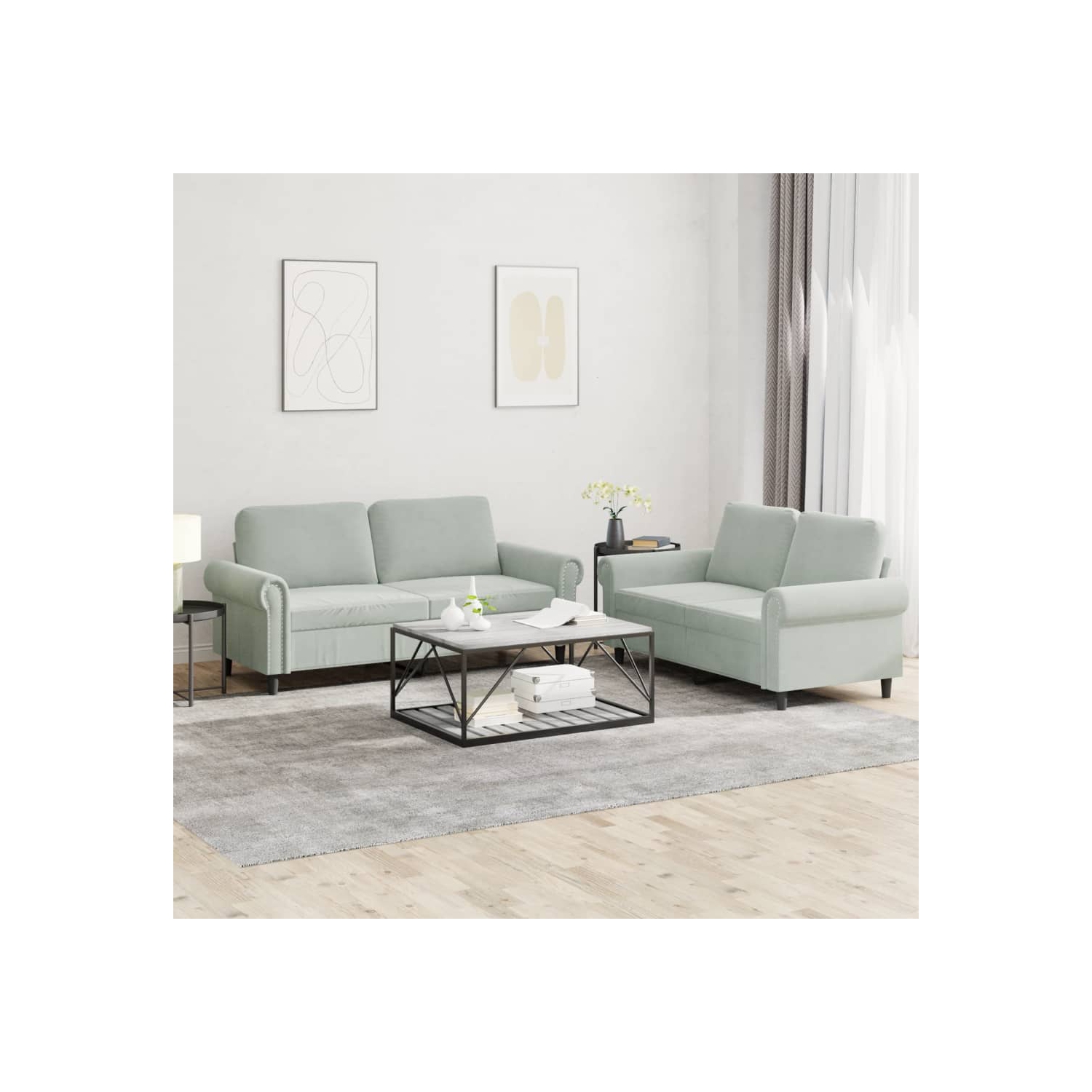 vidaXL 2 Piece Sofa Set with Cushions Light Grey Velvet