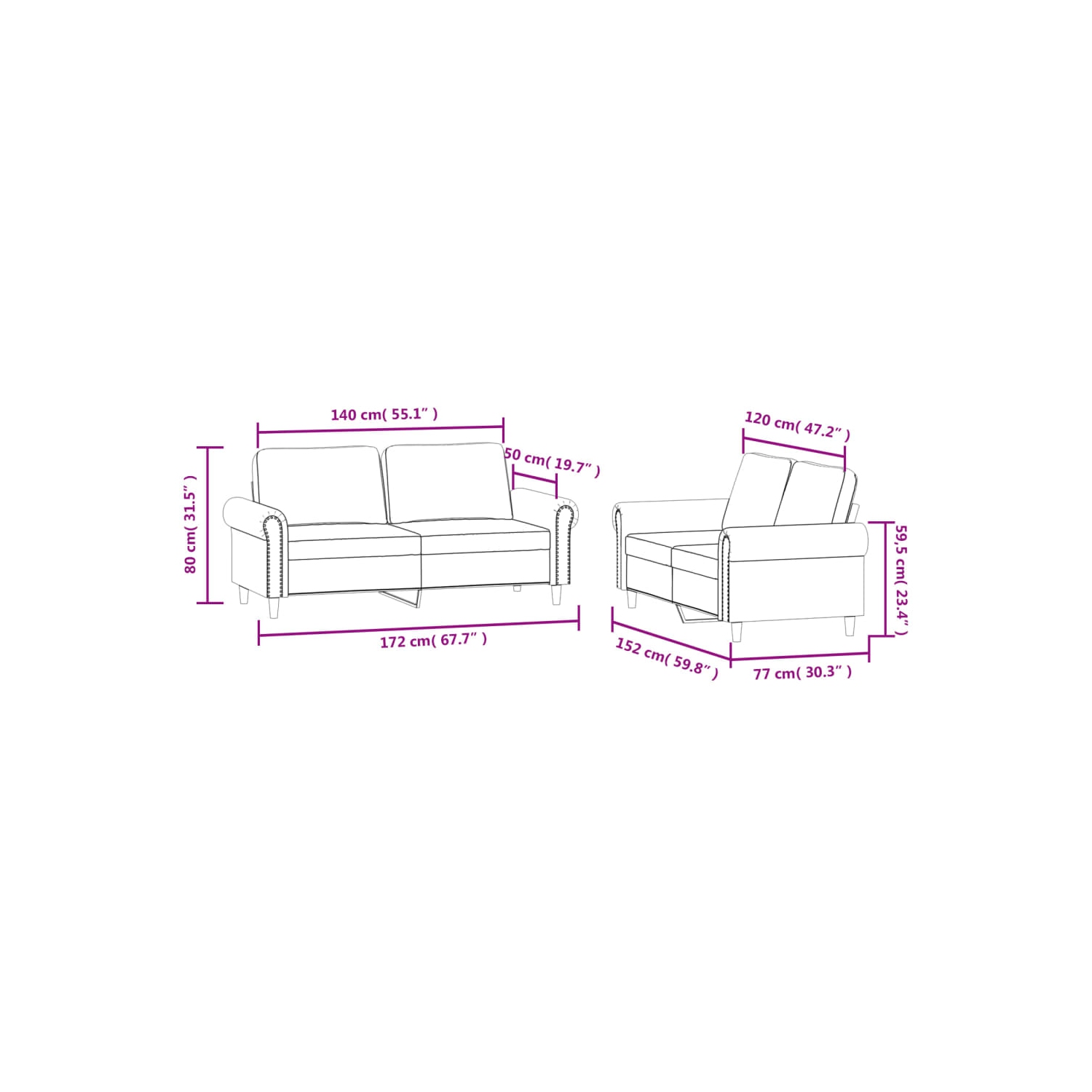 vidaXL 2 Piece Sofa Set with Cushions Light Grey Velvet