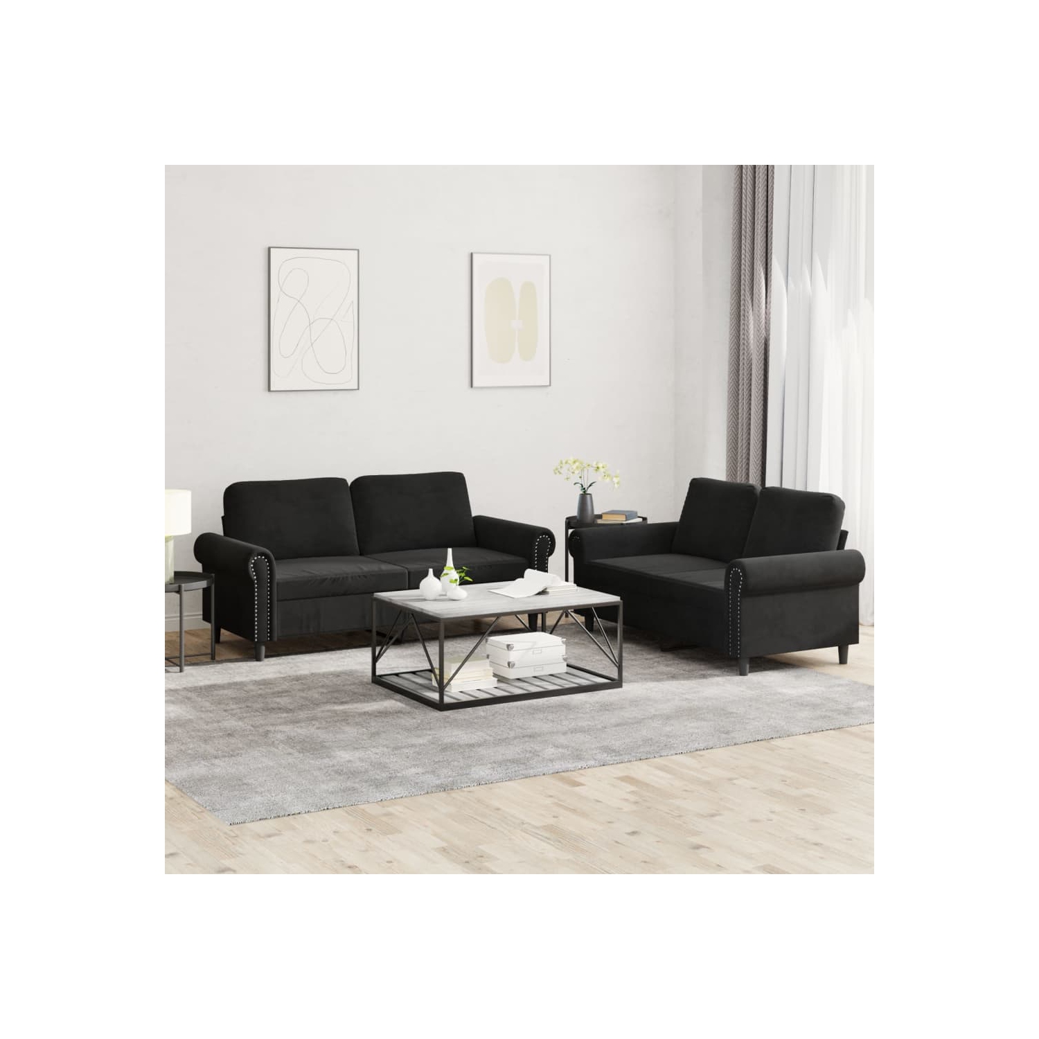 vidaXL 2 Piece Sofa Set with Cushions Black Velvet