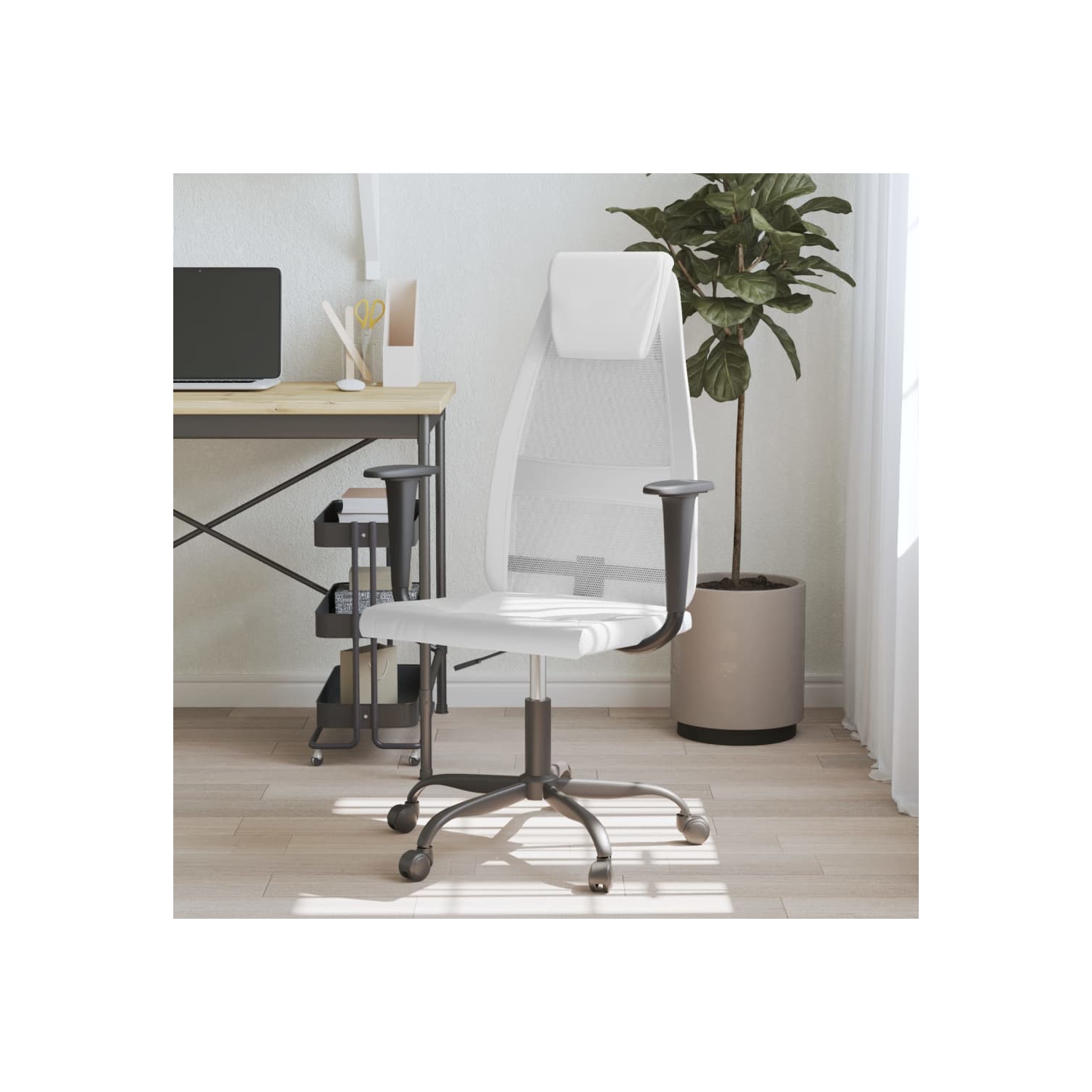 Fauteuil de bureau en tissu maillé blanc et en similicuir vidaXL
