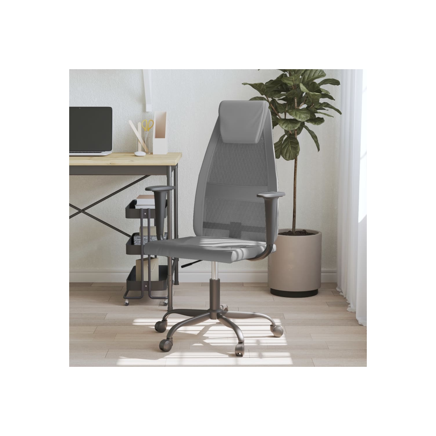 Fauteuil de bureau en tissu maillé gris et en similicuir vidaXL