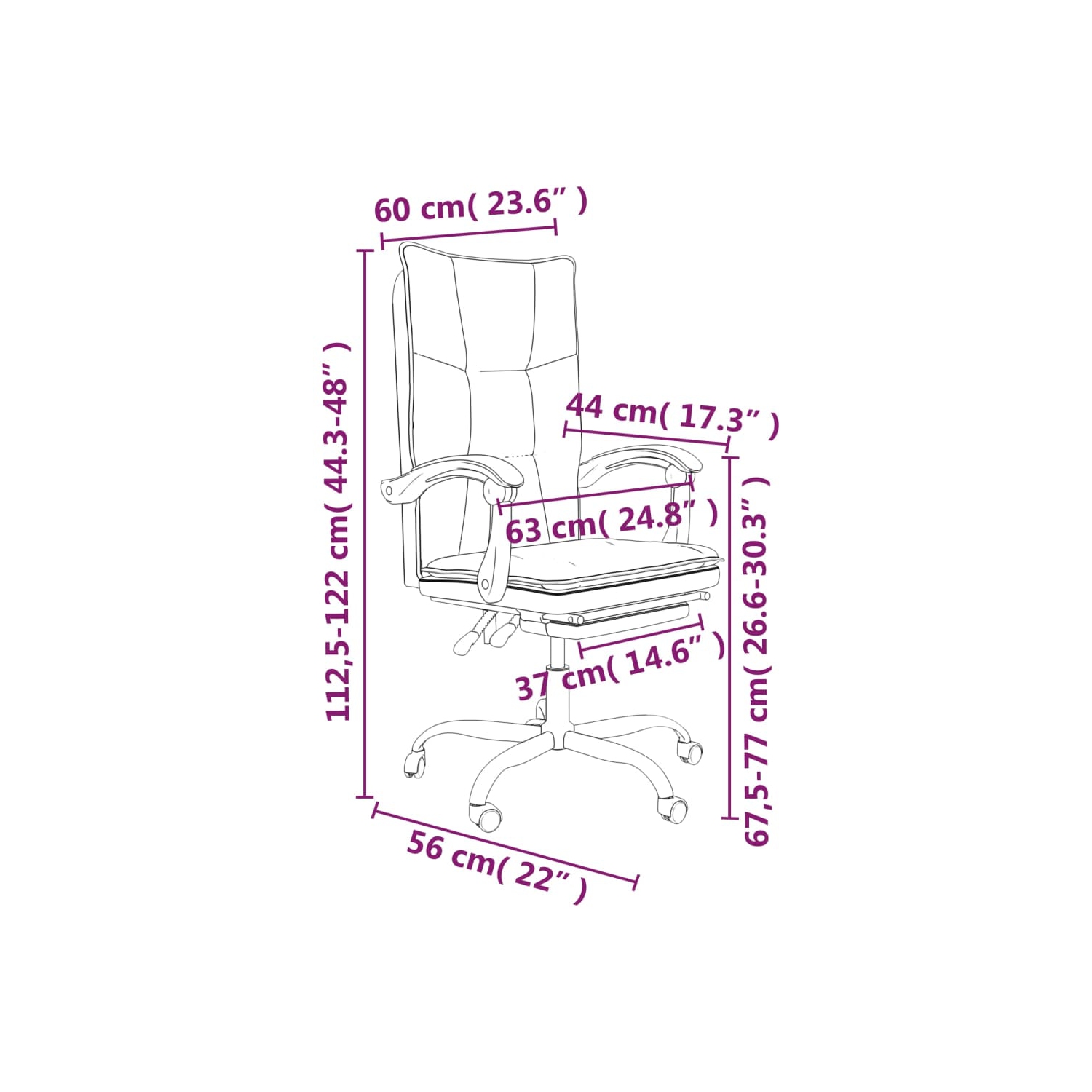 vidaXL Reclining Office Chair Black Faux Leather