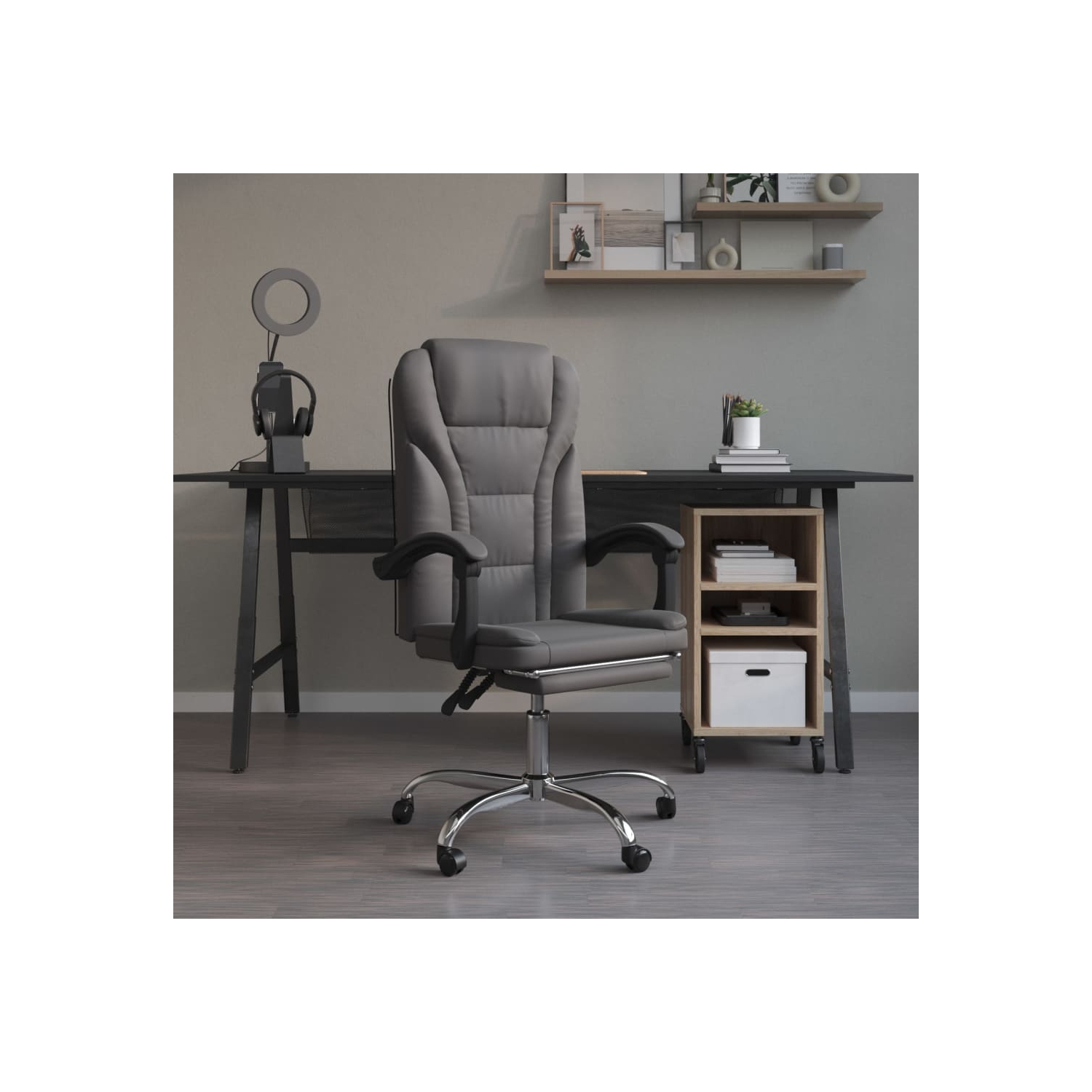 vidaXL Reclining Office Chair Grey Faux Leather
