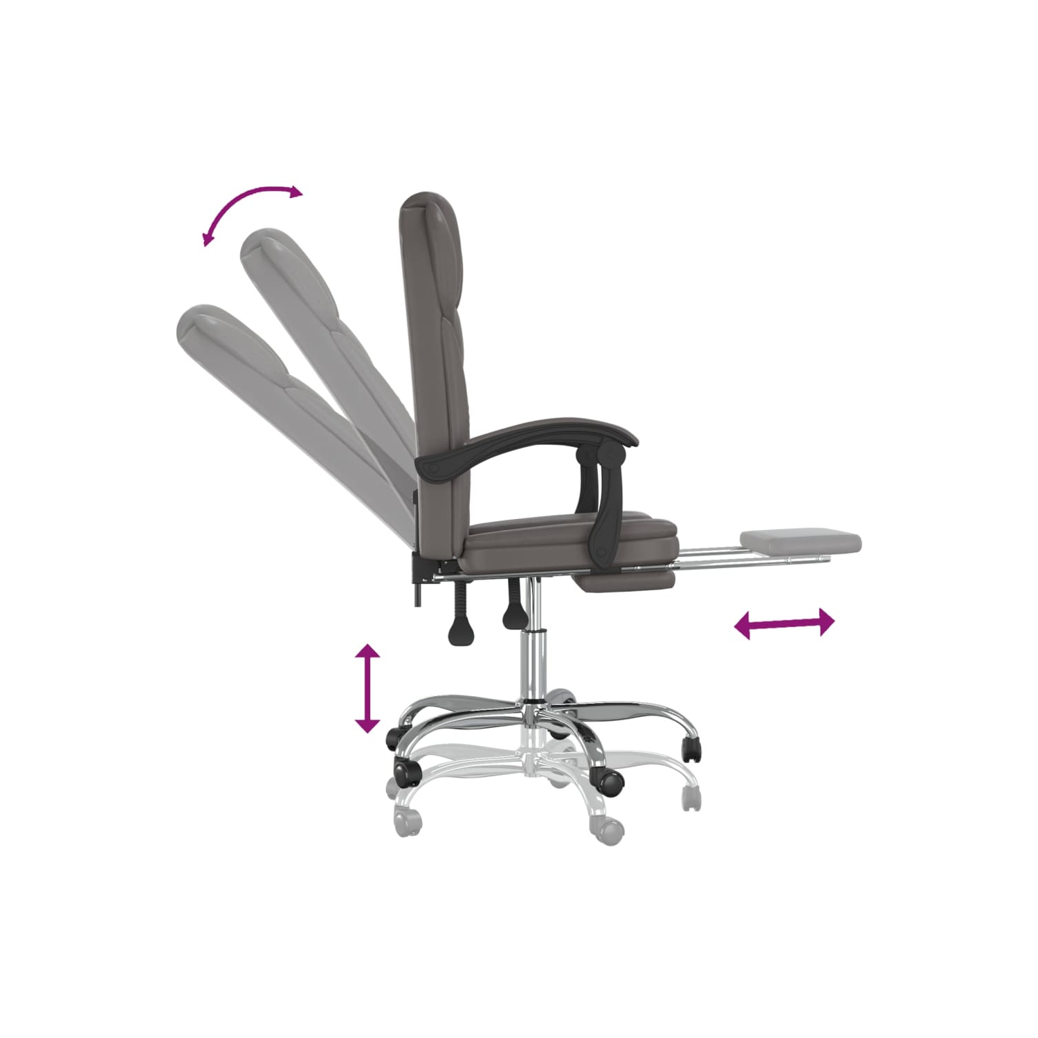 vidaXL Reclining Office Chair Grey Faux Leather