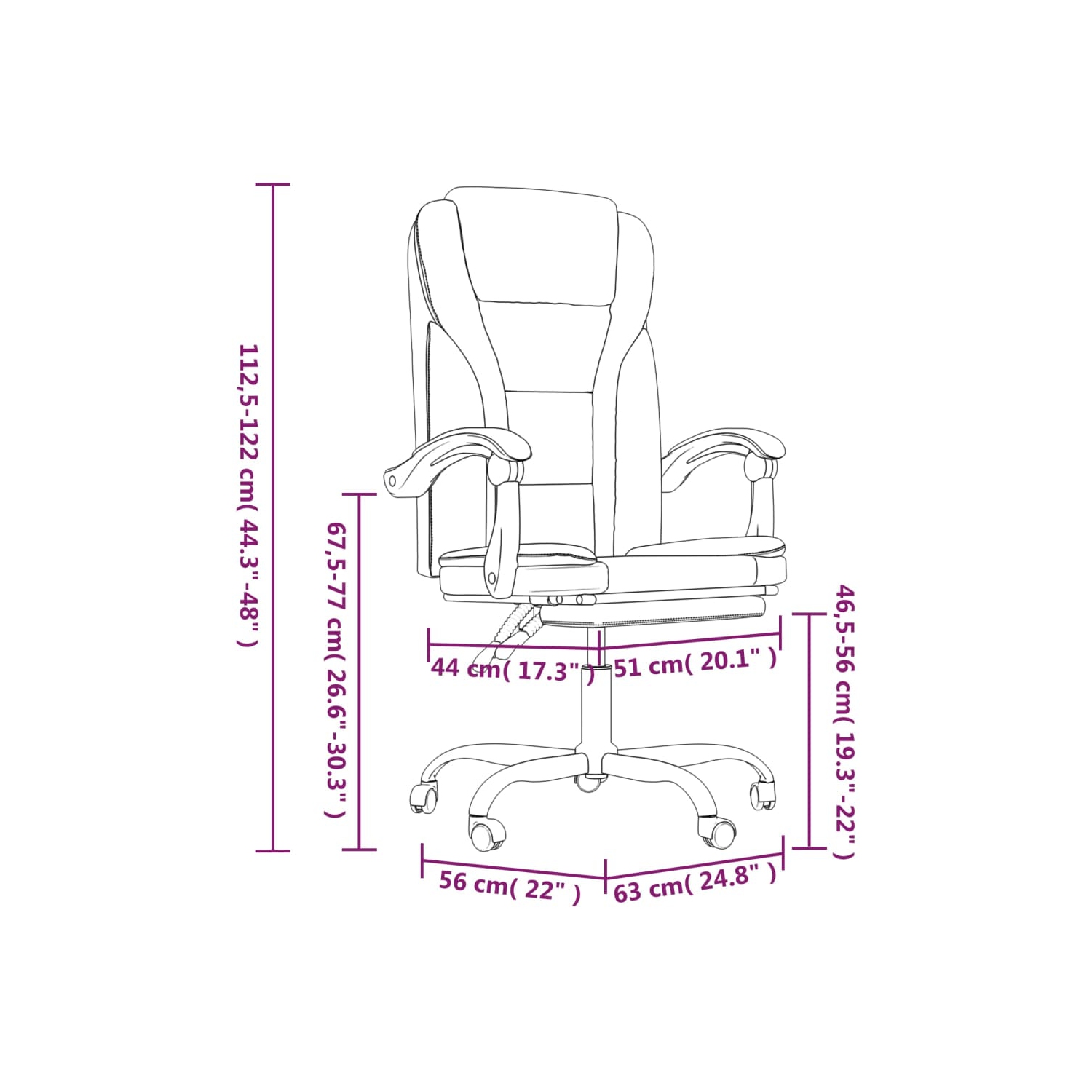 vidaXL Reclining Office Chair Grey Faux Leather