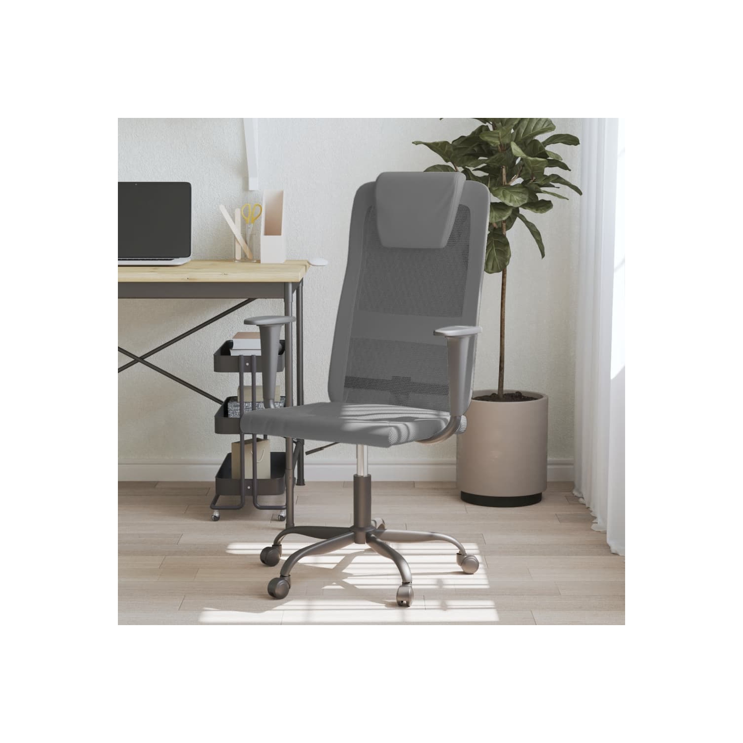 vidaXL Office Chair Grey Mesh Fabric and Faux Leather
