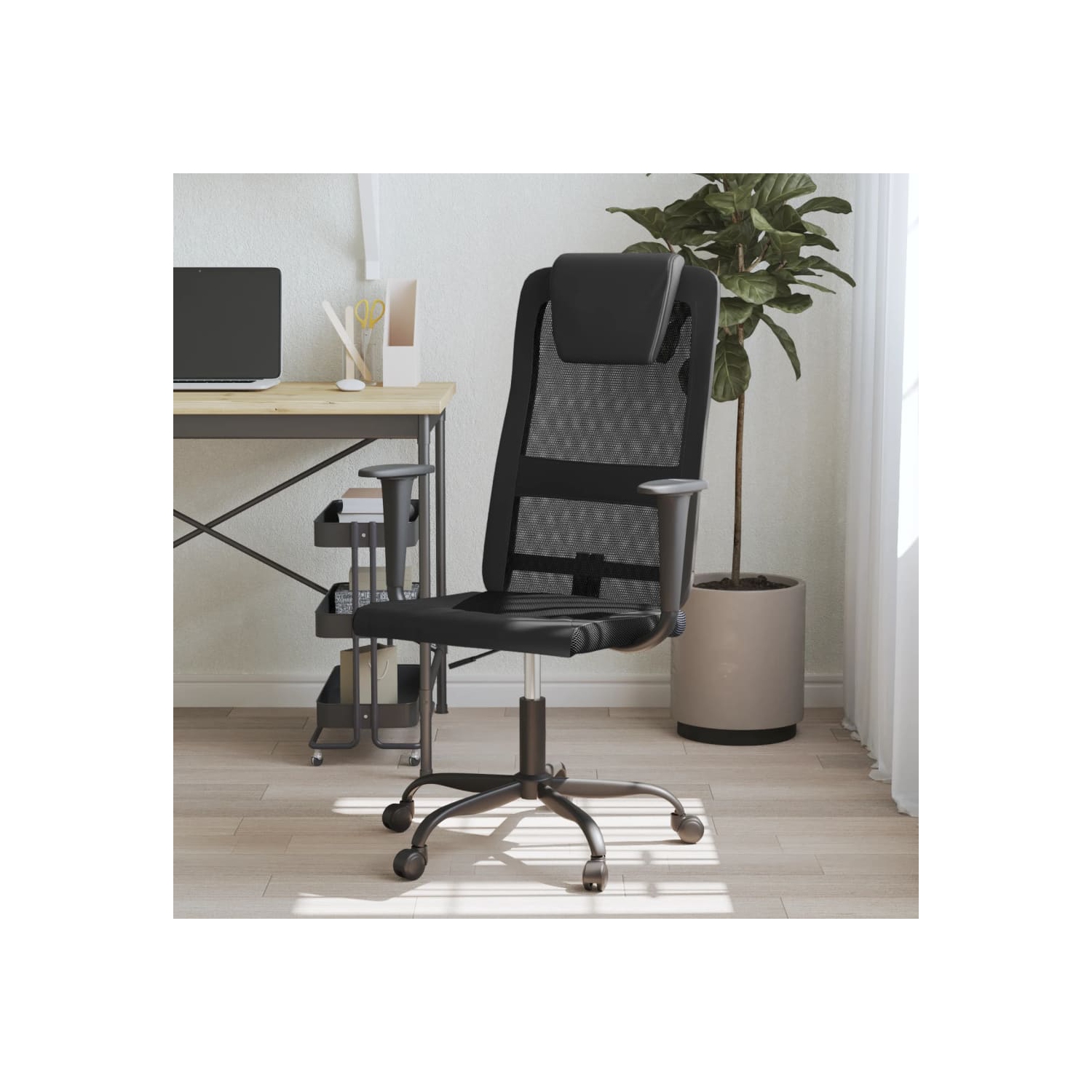 vidaXL Office Chair Black Mesh Fabric and Faux Leather