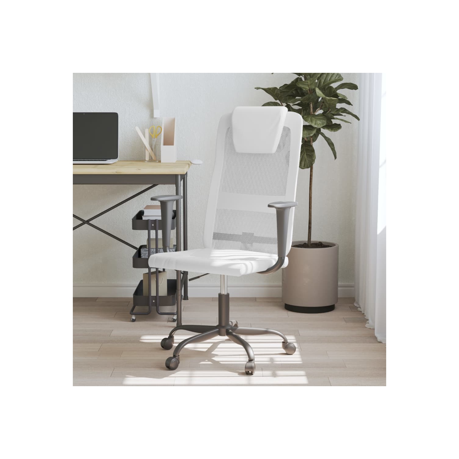 vidaXL Office Chair White Mesh Fabric and Faux Leather
