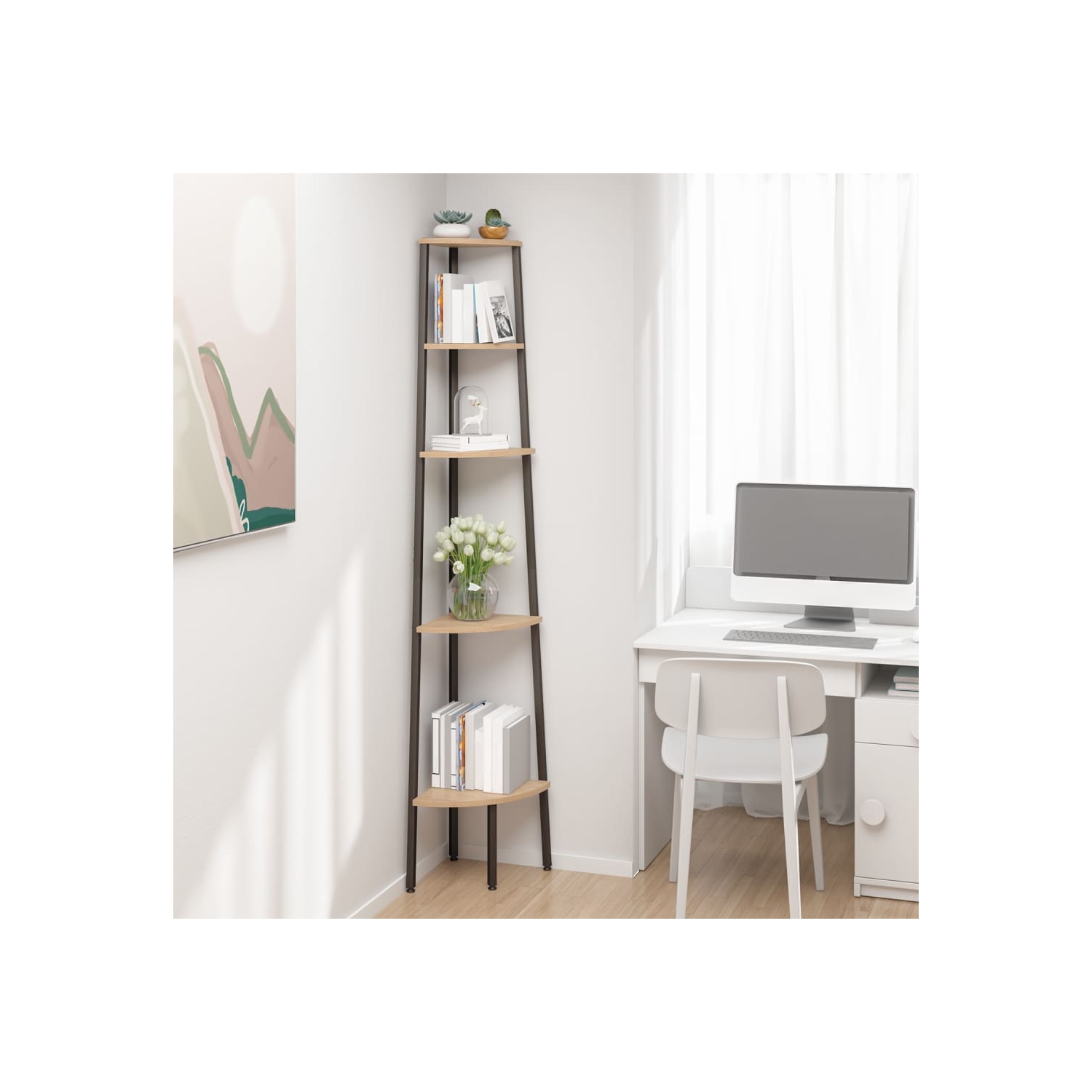 vidaXL 5-Tier Corner Shelf Light Brown and Black 45.5x31.5x180 cm