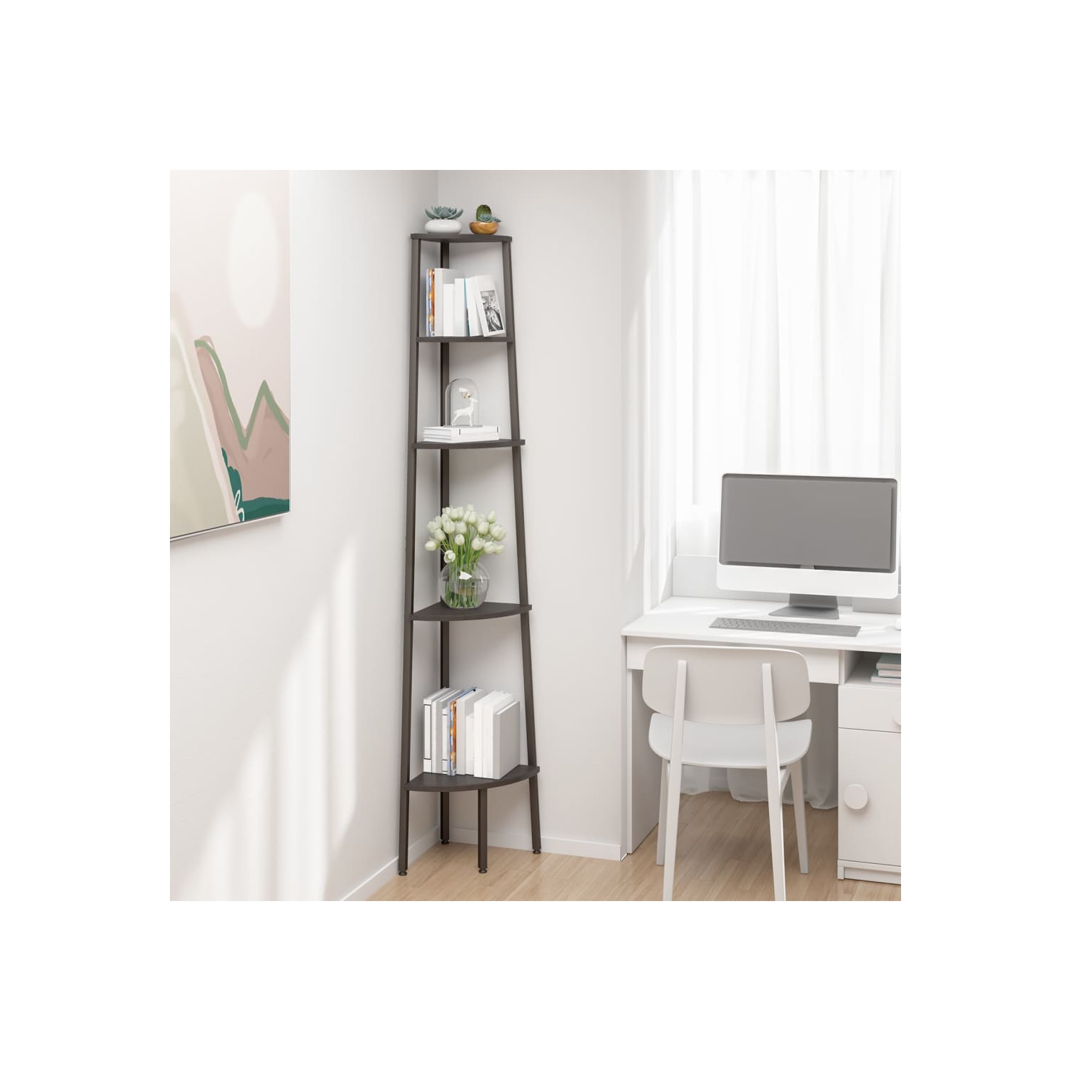 vidaXL 5-Tier Corner Shelf Black 45.5x31.5x180 cm