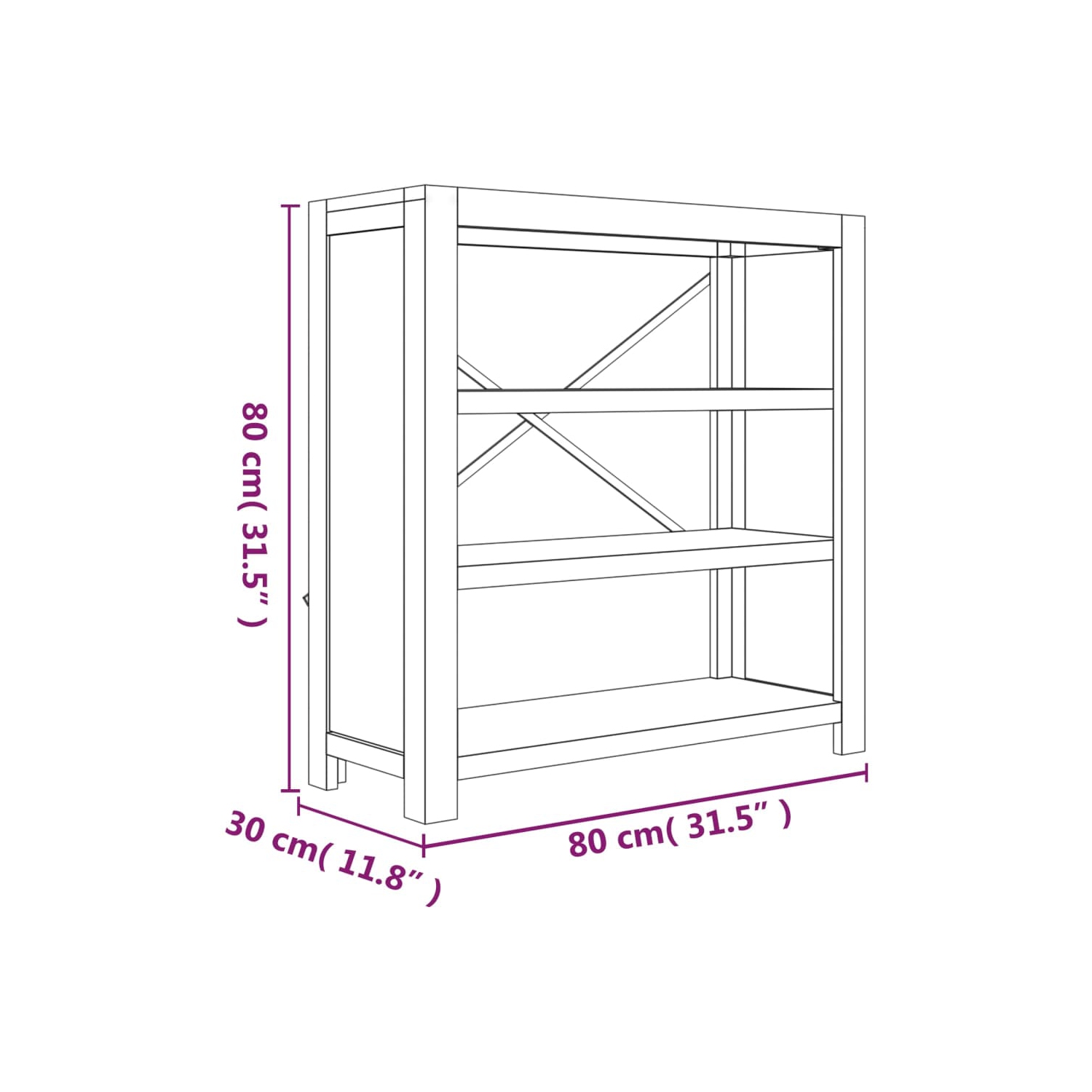 vidaXL 3-Tier Bookcase 80x30x80 cm Solid Wood Acacia