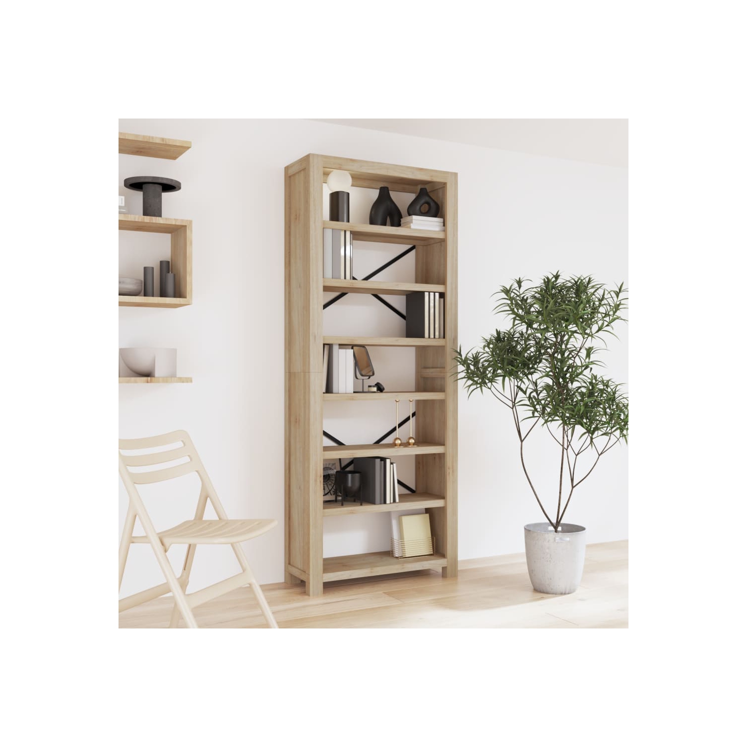 vidaXL 7-Tier Bookcase 80x30x200 cm Solid Wood Acacia